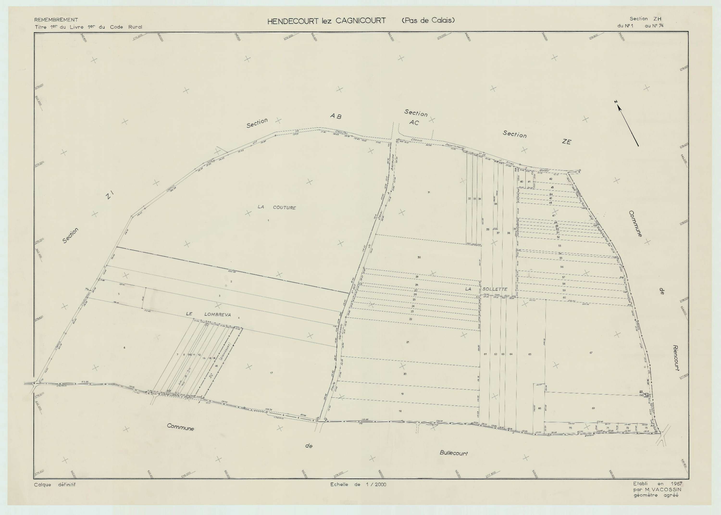 Hendecourt-lès-Cagnicourt - Plan de remembrement : section ZH.