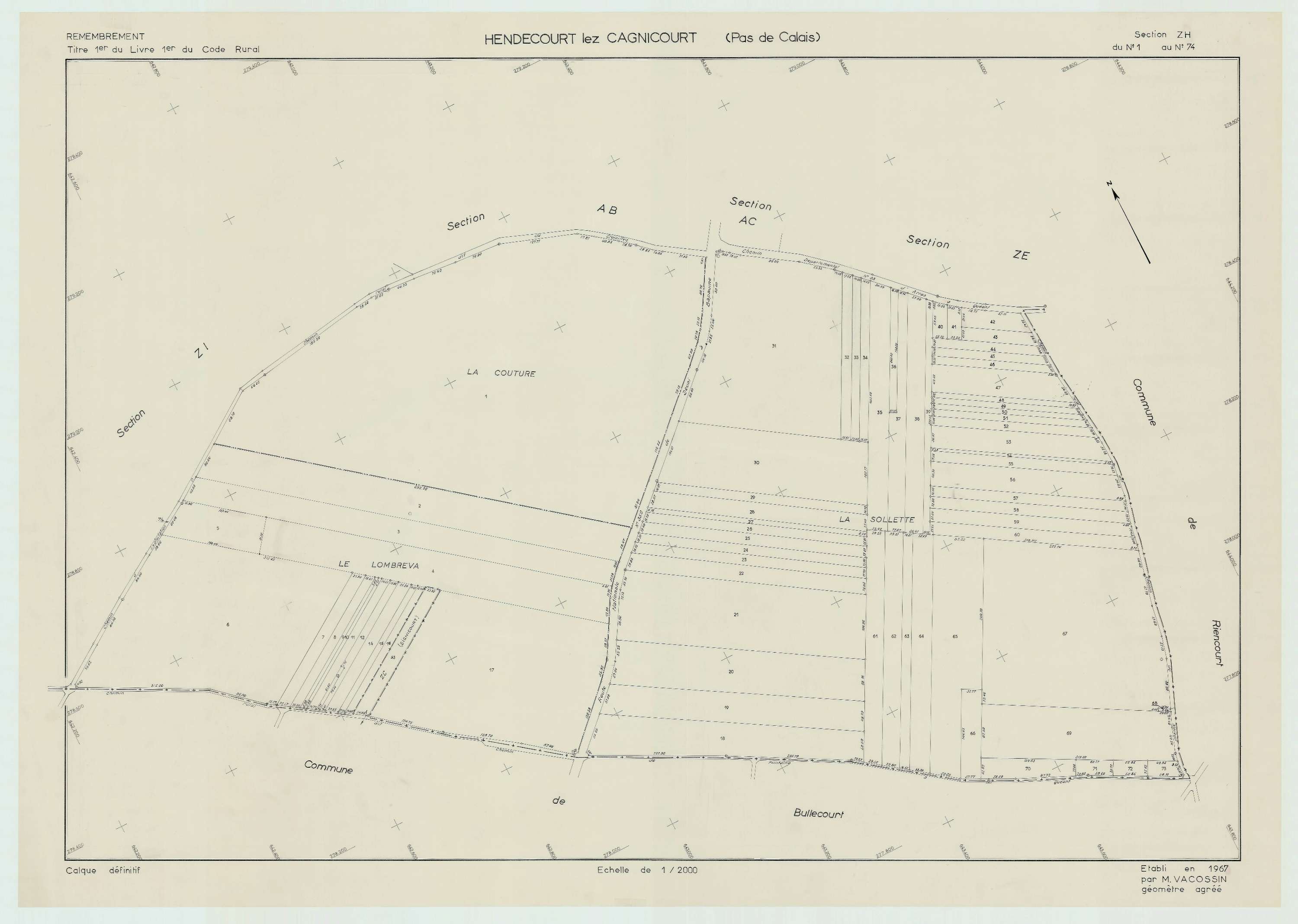 Hendecourt-lès-Cagnicourt - Plan de remembrement : section ZH.