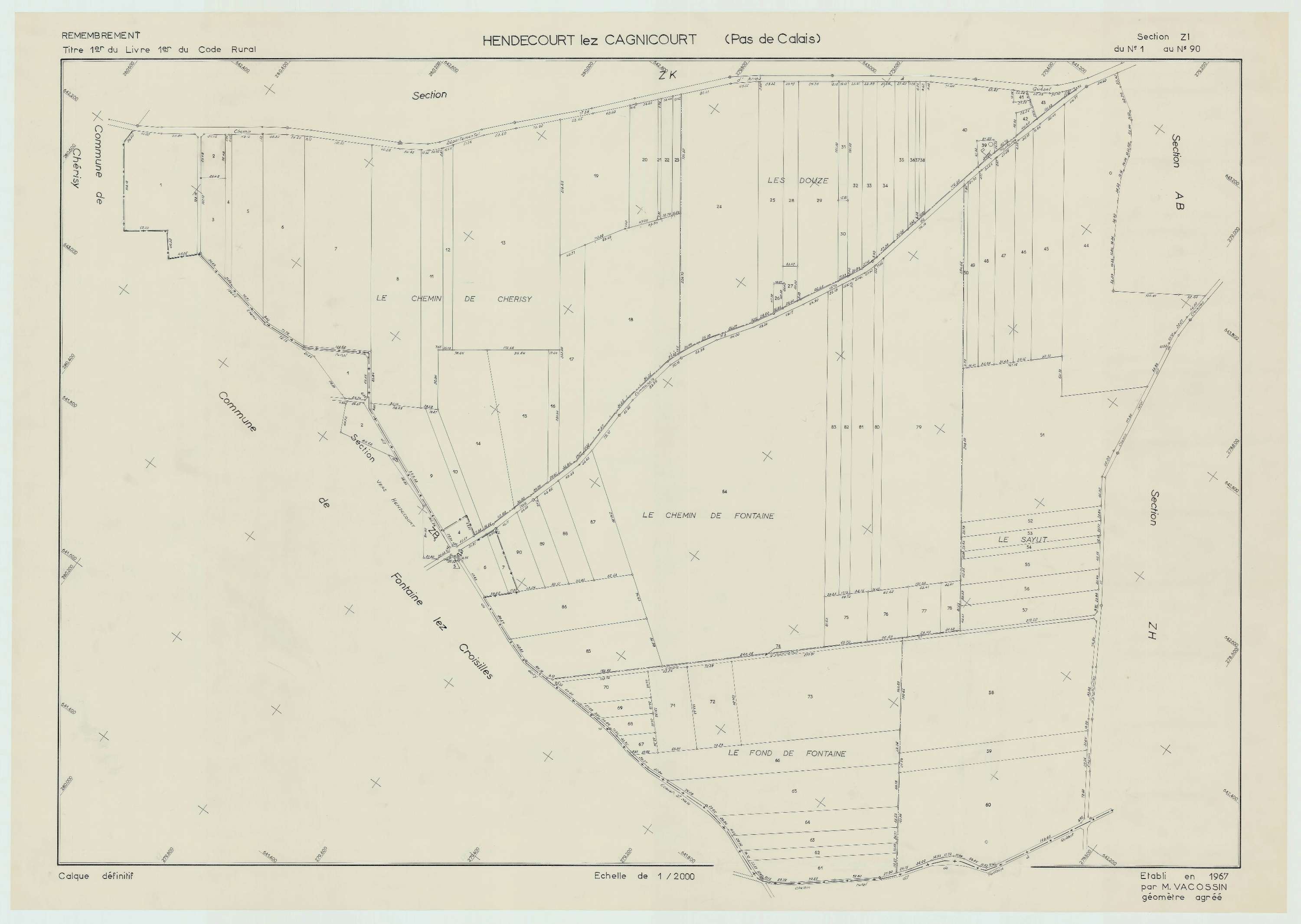 Hendecourt-lès-Cagnicourt - Plan de remembrement : section ZI.