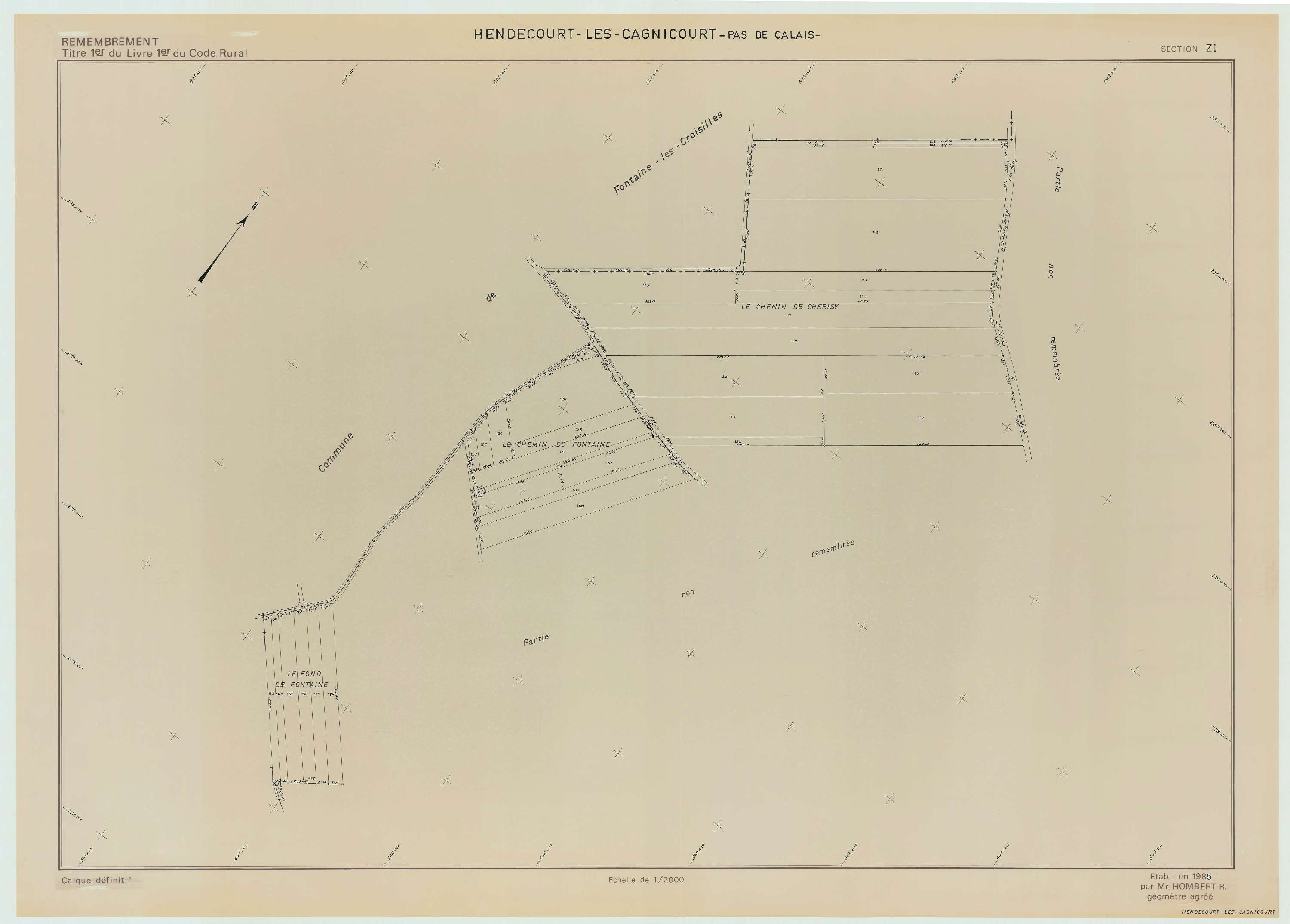 Hendecourt-lès-Cagnicourt - Plan de remembrement : section ZI.