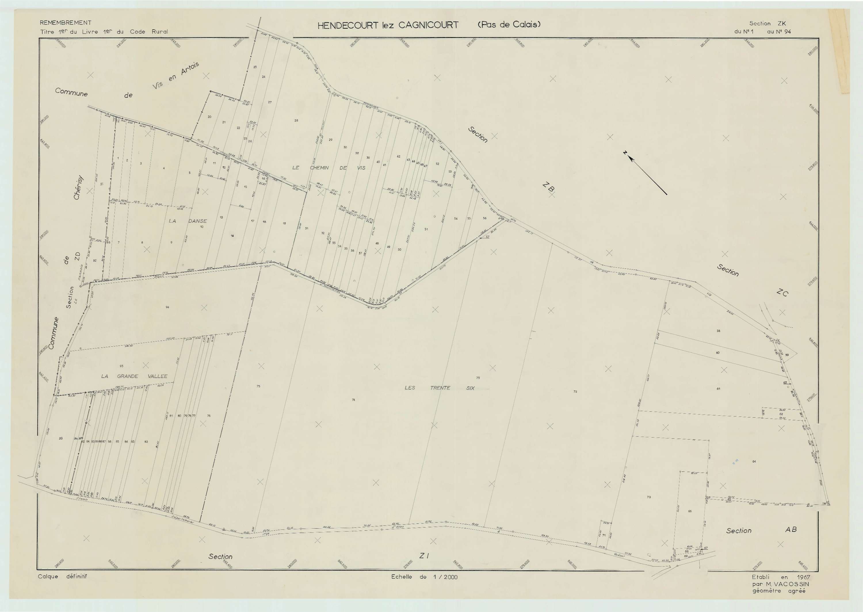 Hendecourt-lès-Cagnicourt - Plan de remembrement : section ZK.