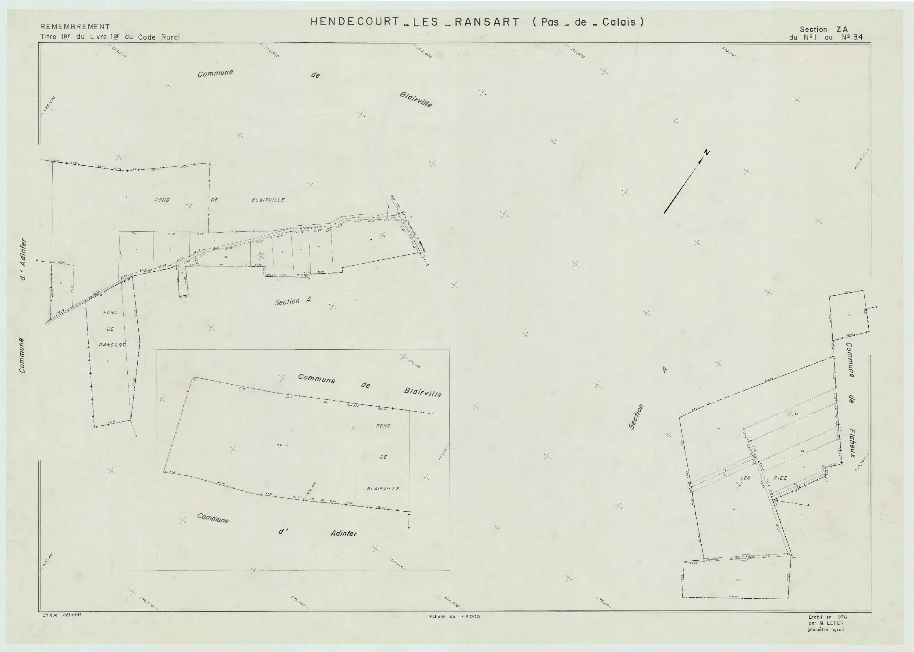 Hendecourt-lès-Ransart - Plan de remembrement : section ZA.
