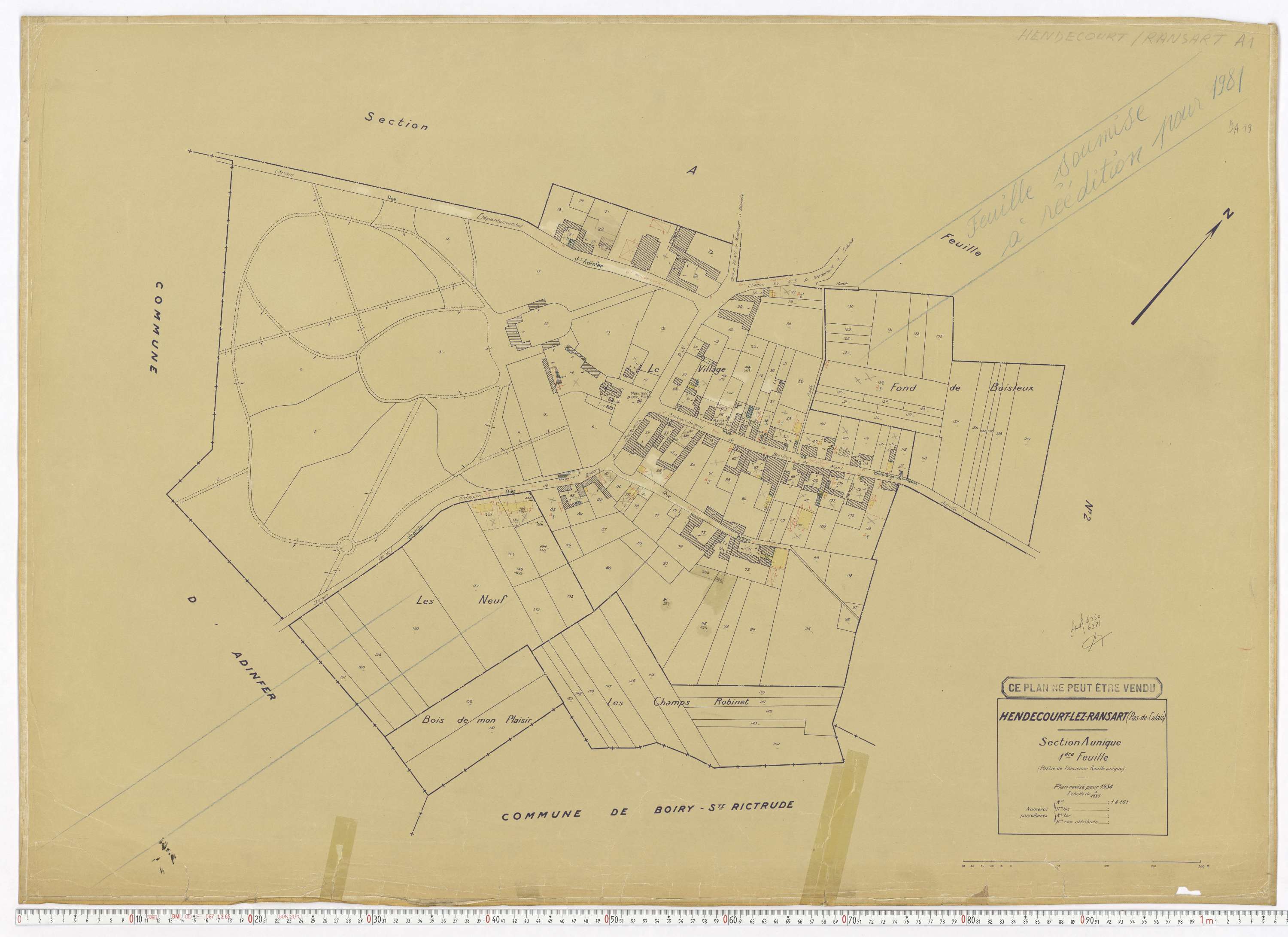 Hendecourt-lès-Ransart - Section A, feuille 1.