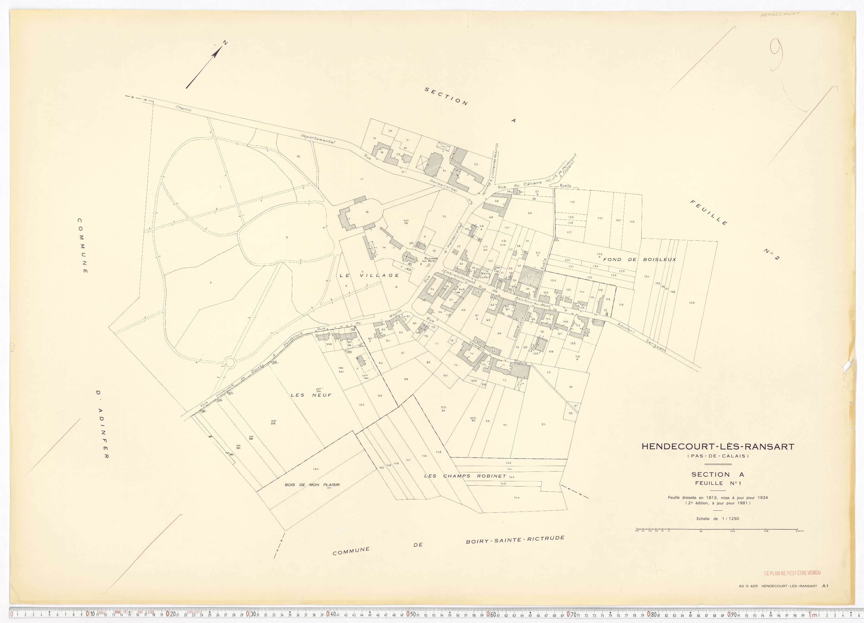 Hendecourt-lès-Ransart - Section A, feuille 1.
