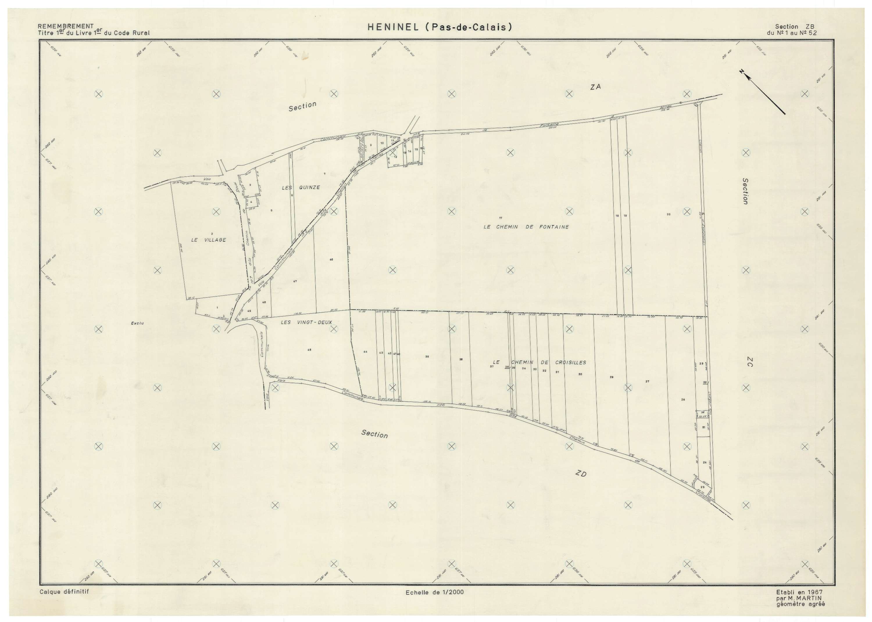 Héninel - Plan de remembrement : section ZB.