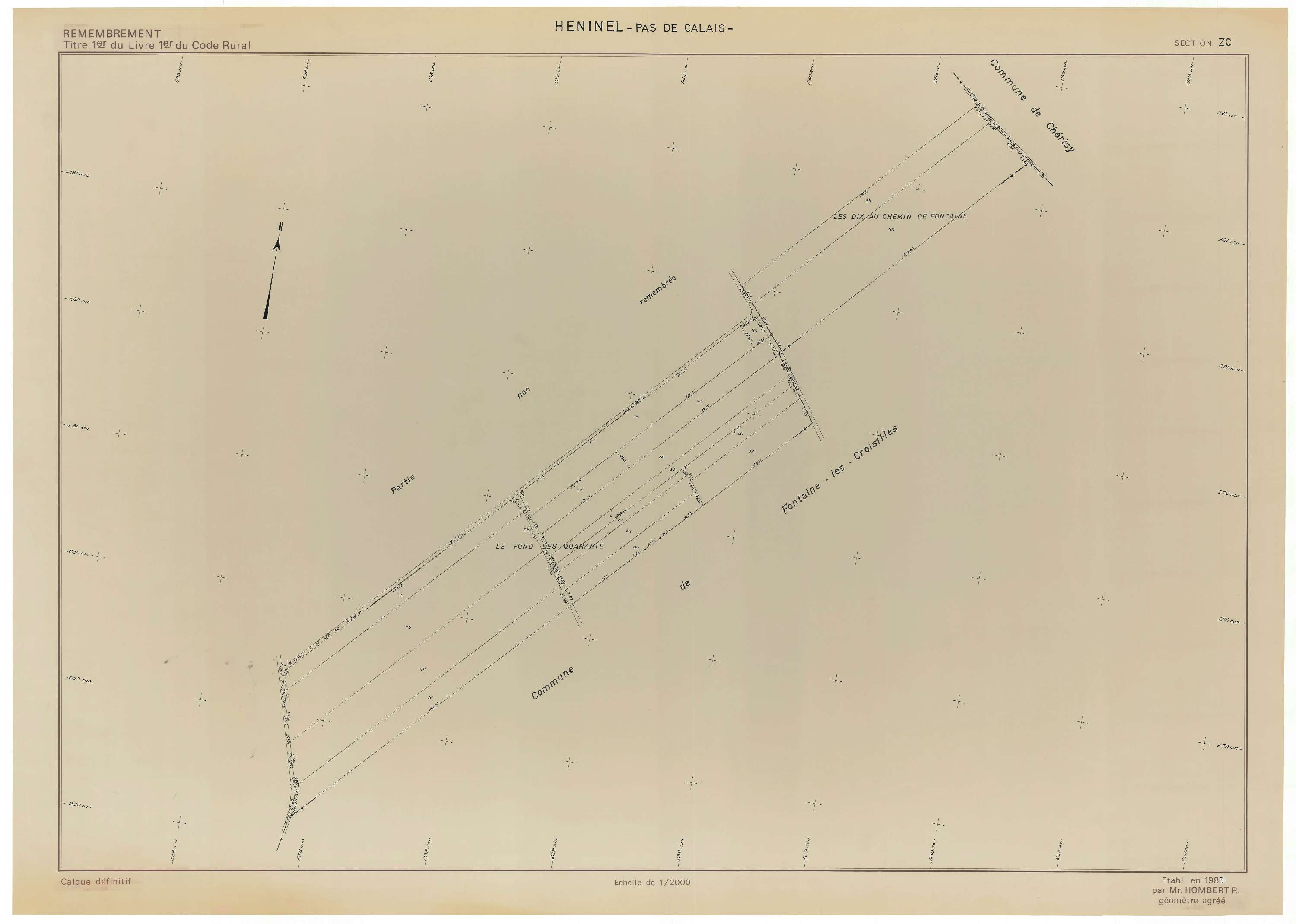 Héninel - Plan de remembrement : section ZC.