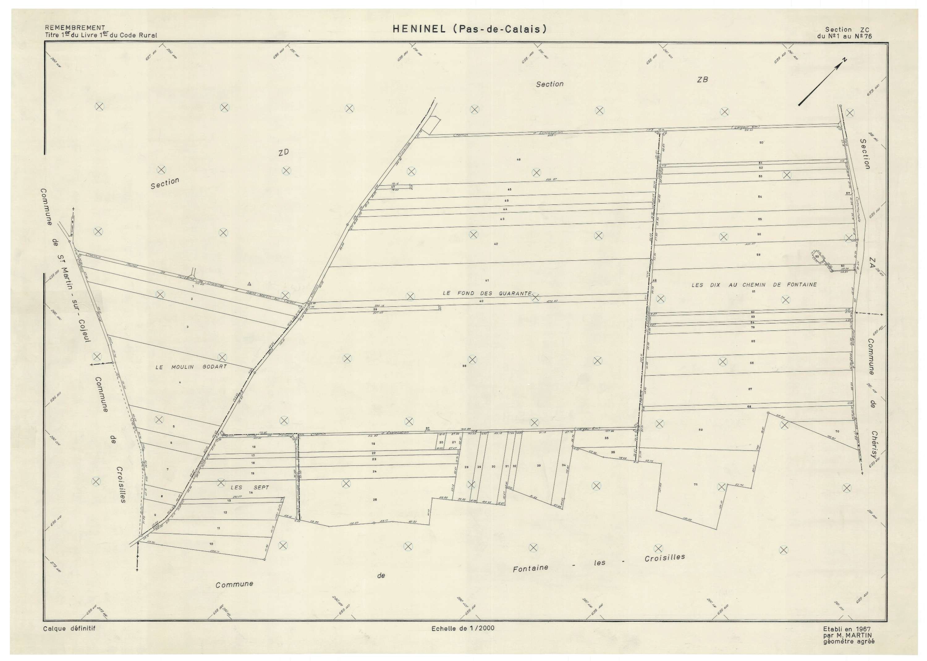 Héninel - Plan de remembrement : section ZC.