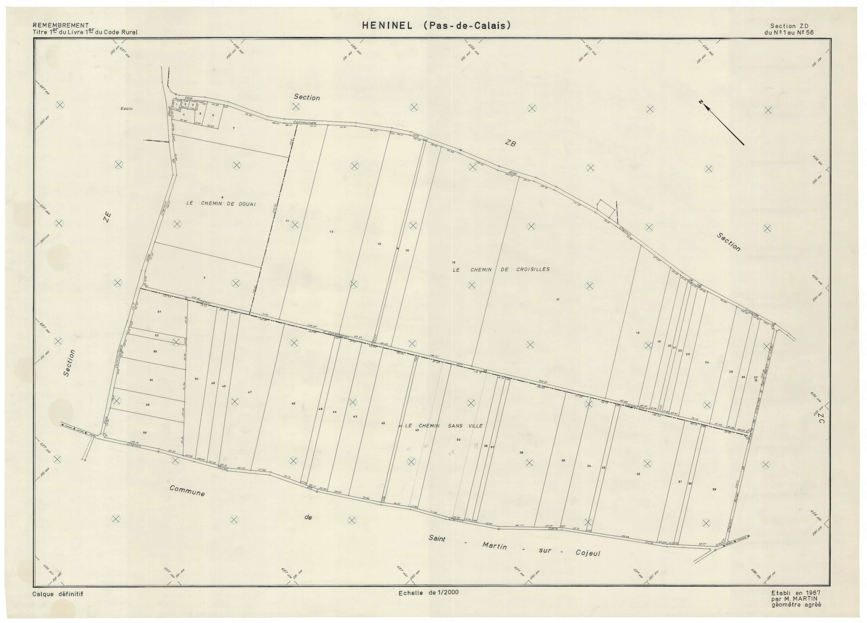 Héninel - Plan de remembrement : section ZD.