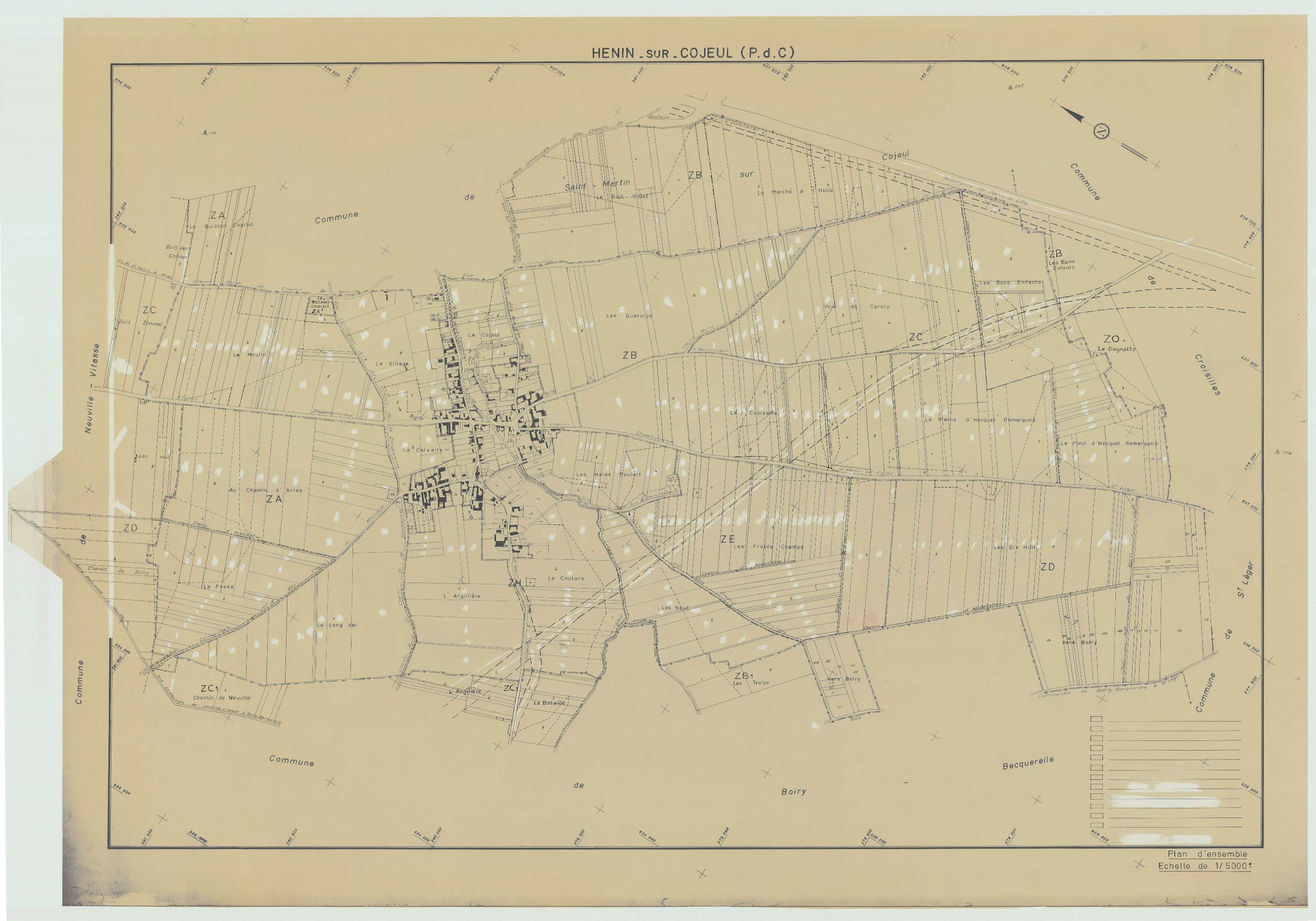 Hénin-sur-Cojeul - Plan cadastral : tableau d'assemblage antérieur au remembrement.