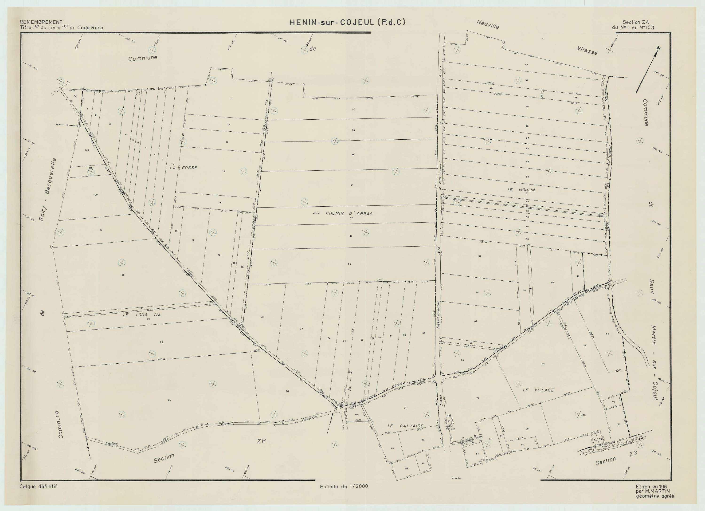Hénin-sur-Cojeul - Plan de remembrement : section ZA.