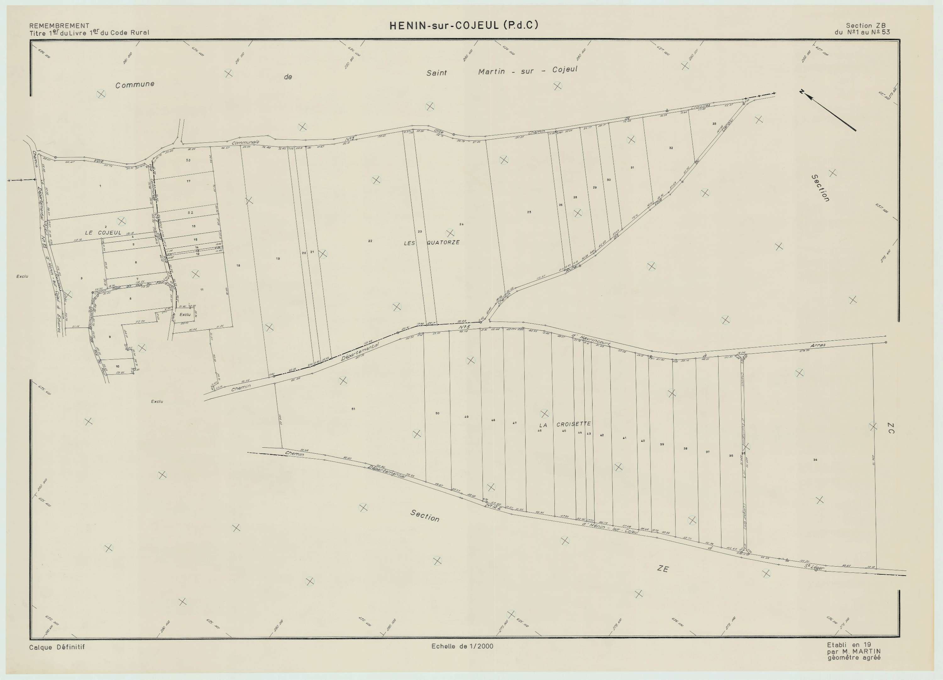 Hénin-sur-Cojeul - Plan de remembrement : section ZB.