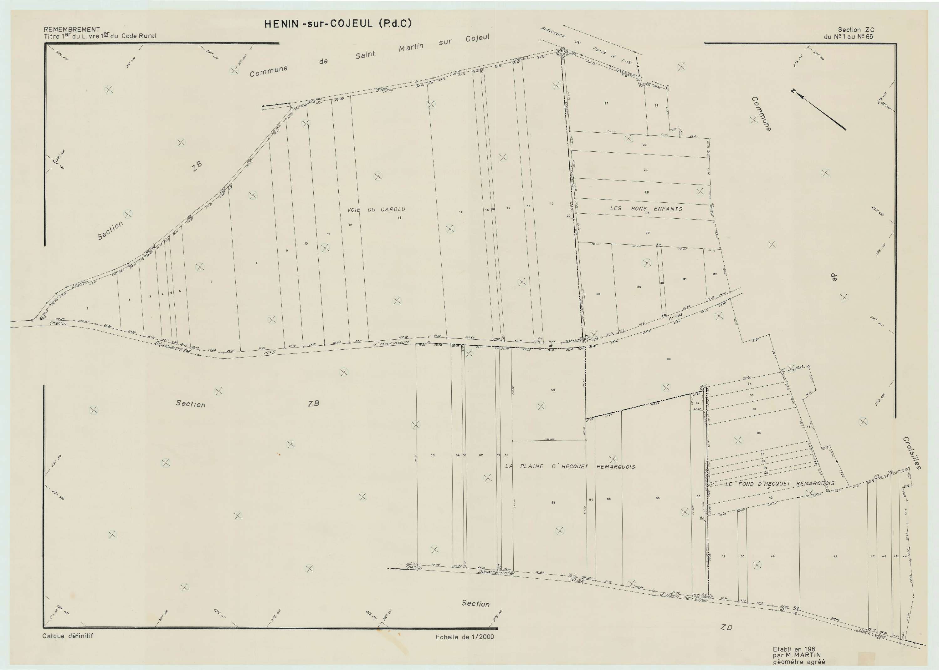 Hénin-sur-Cojeul - Plan de remembrement : section ZC.