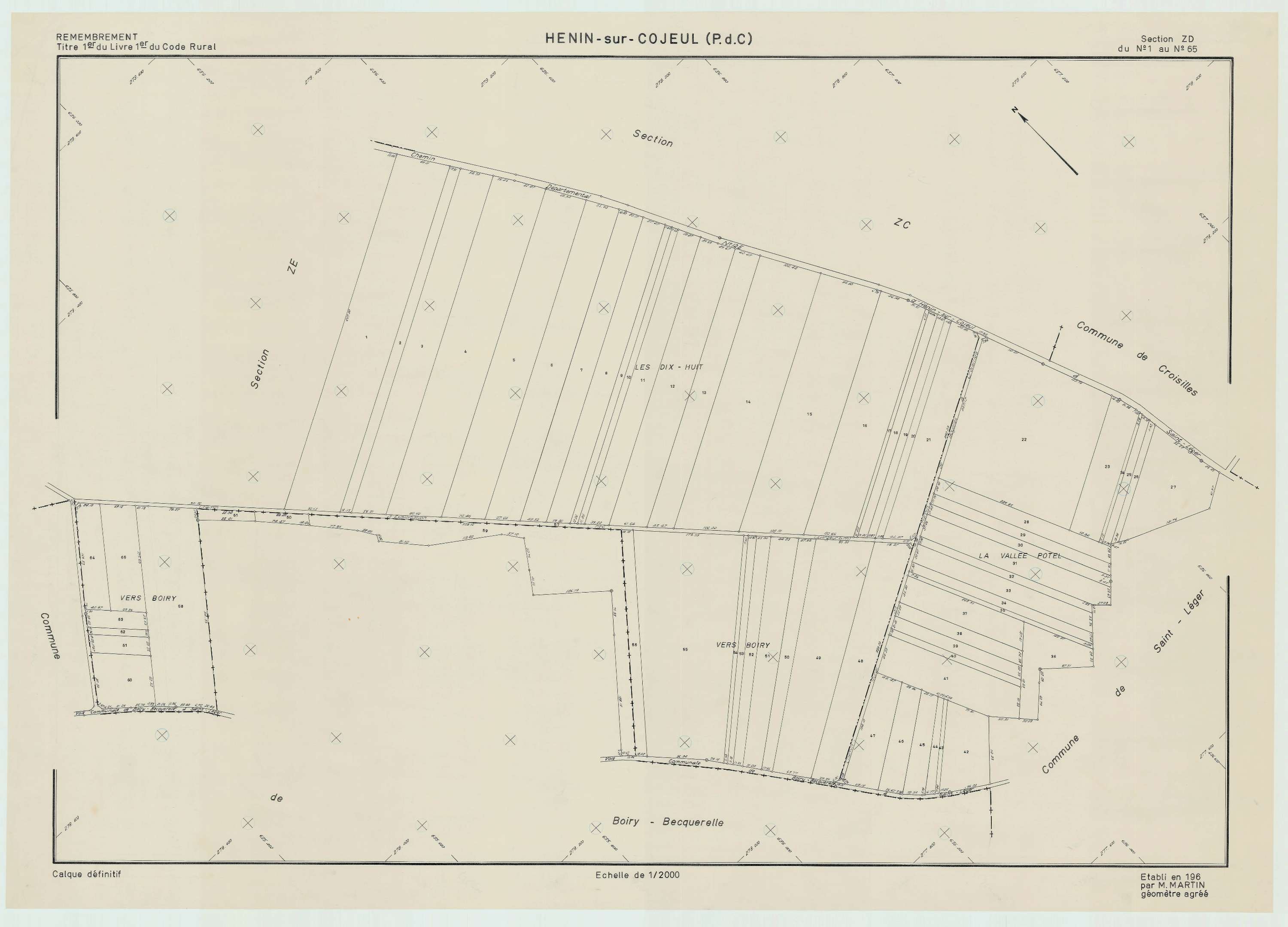 Hénin-sur-Cojeul - Plan de remembrement : section ZD.