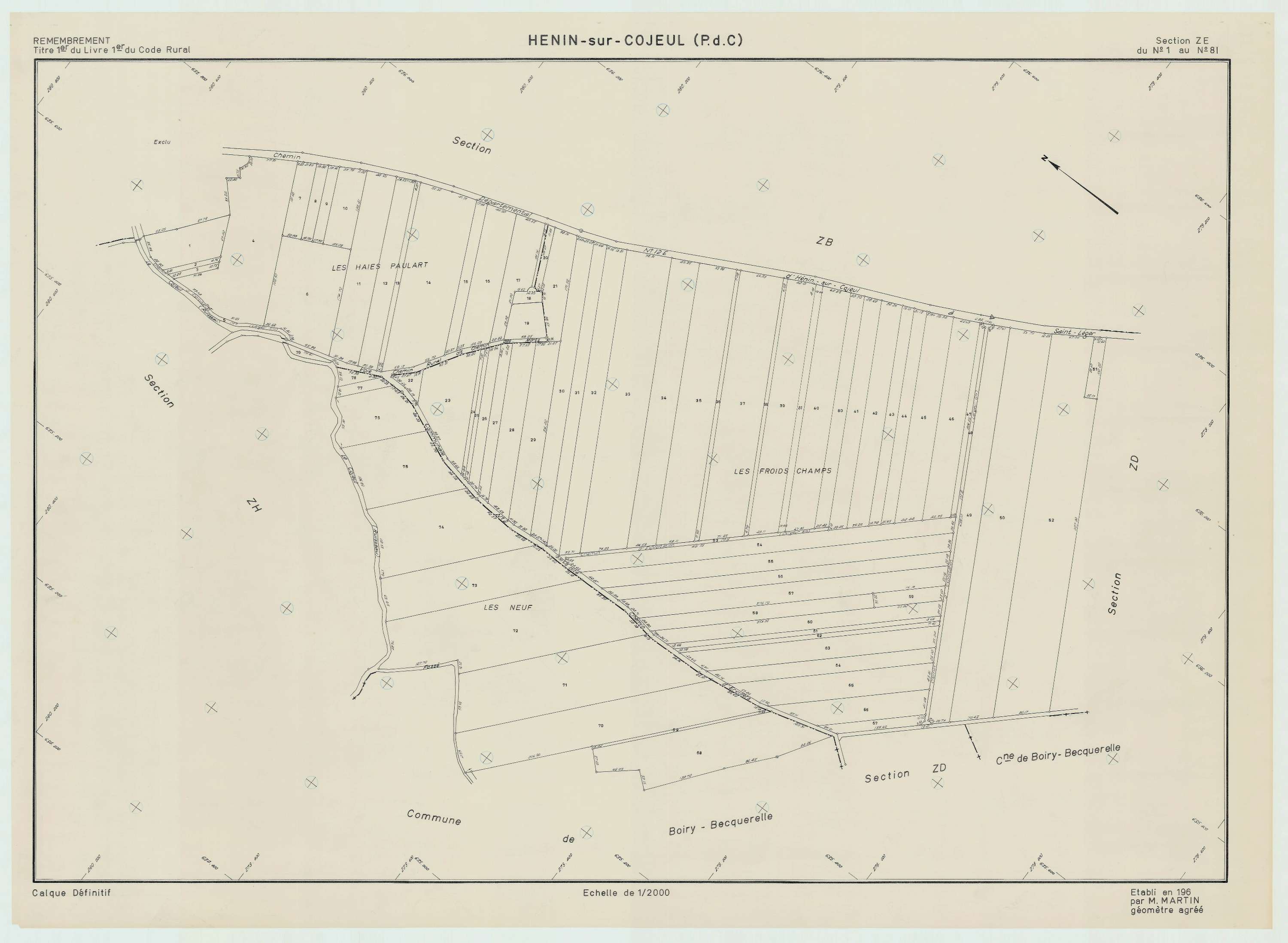 Hénin-sur-Cojeul - Plan de remembrement : section ZE.