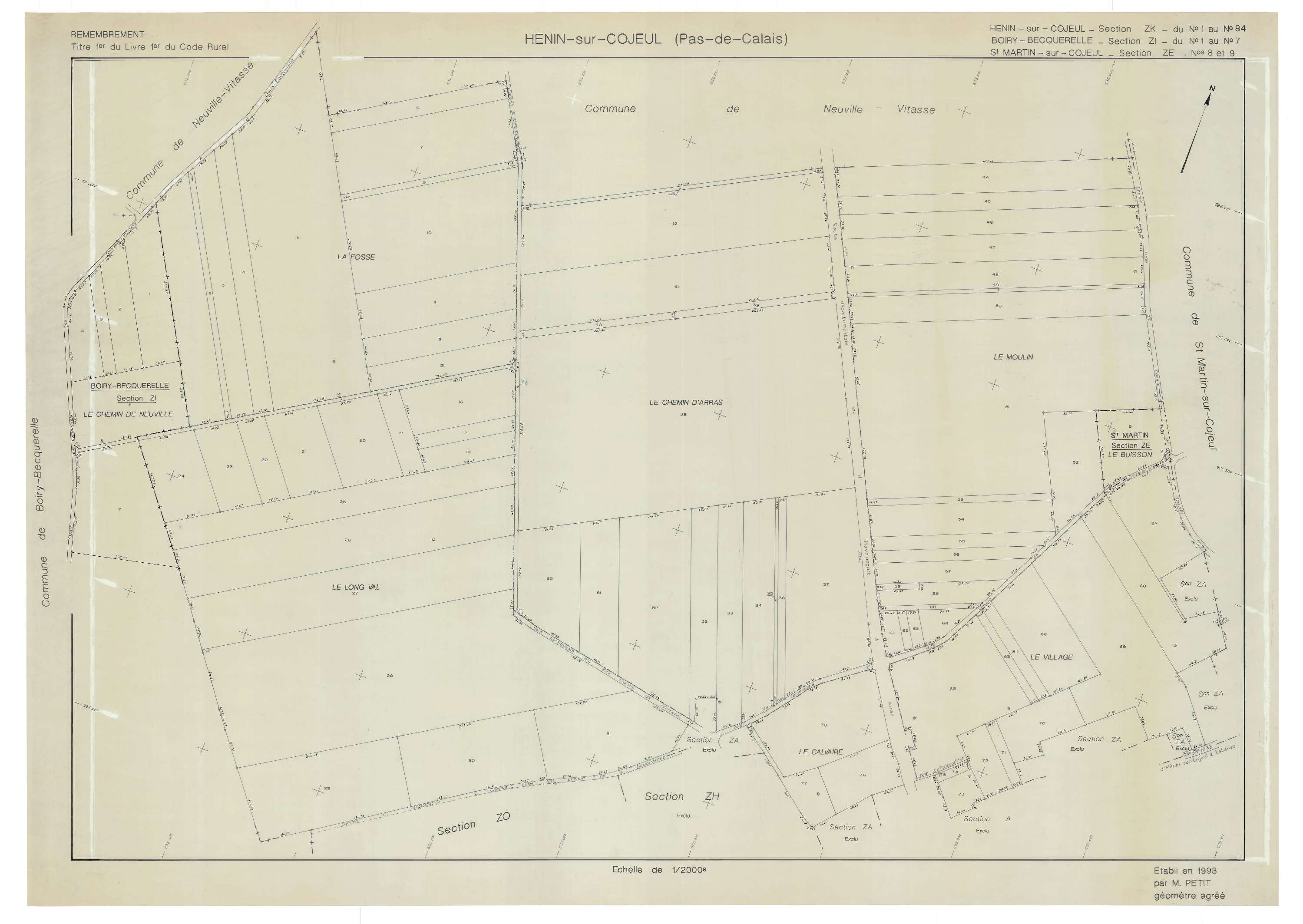 Hénin-sur-Cojeul - Plan de remembrement : section ZK.