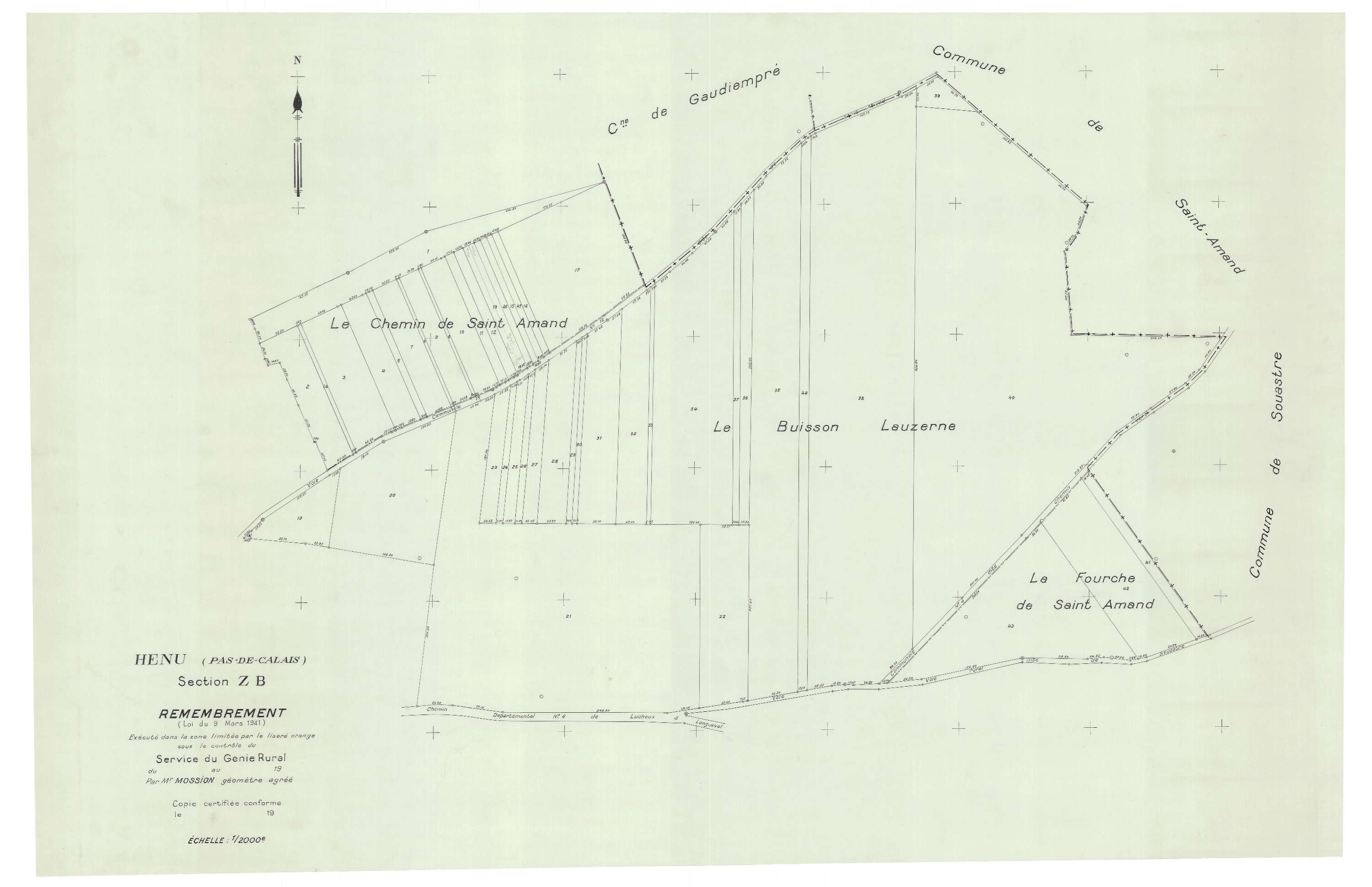 Hénu - Plan de remembrement : section ZB.