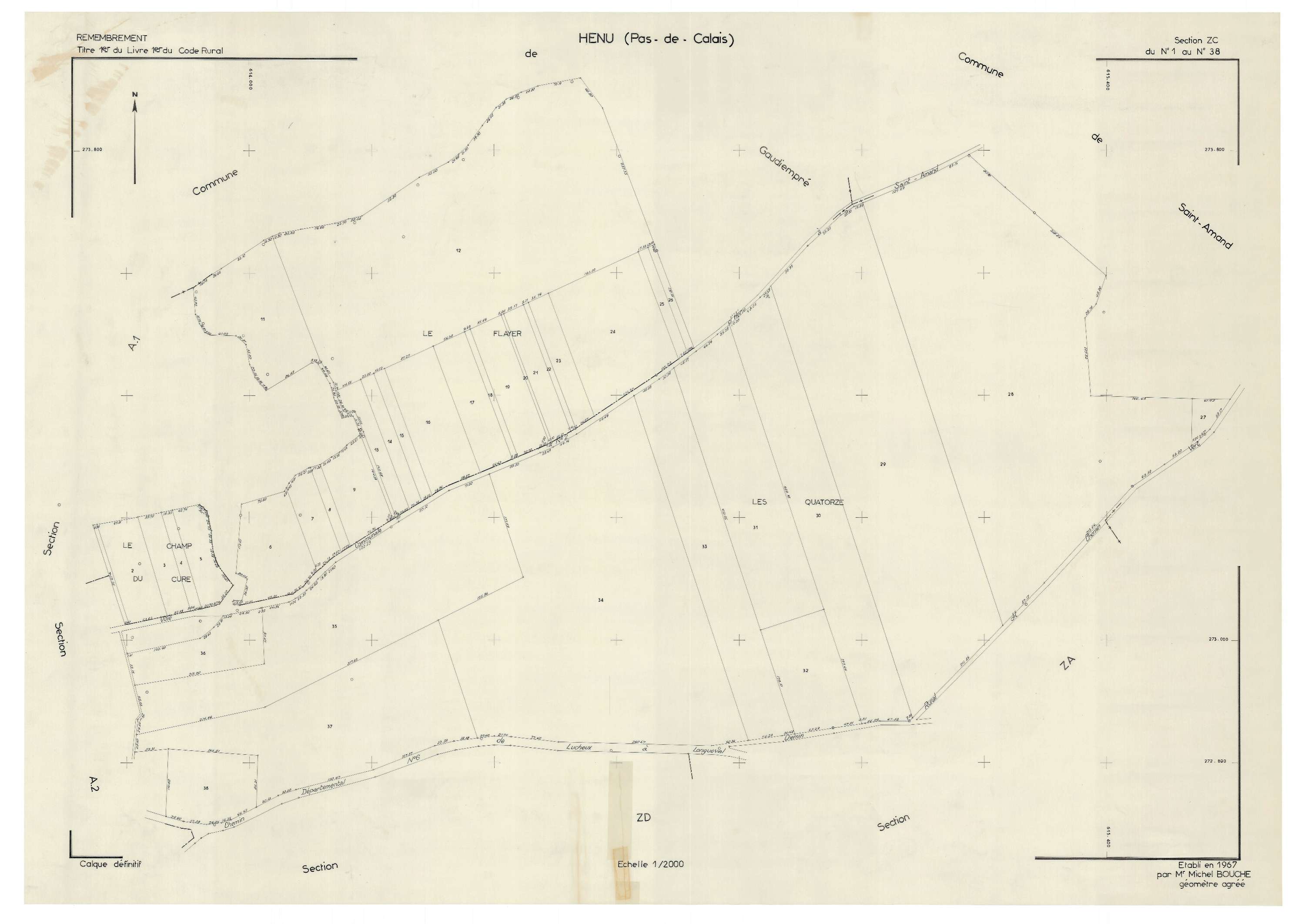 Hénu - Plan de remembrement : section ZC.