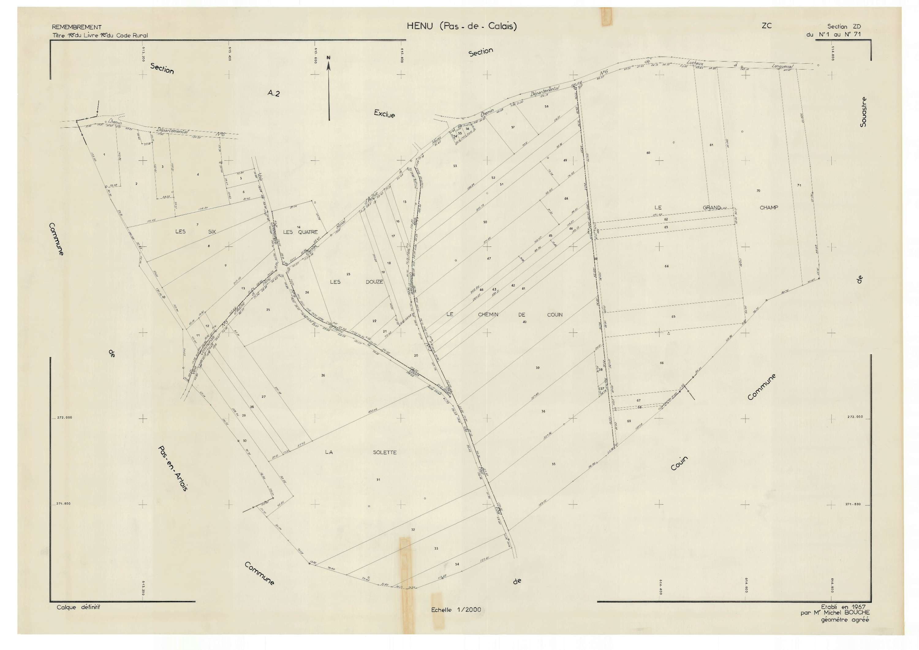 Hénu - Plan de remembrement : section ZC.