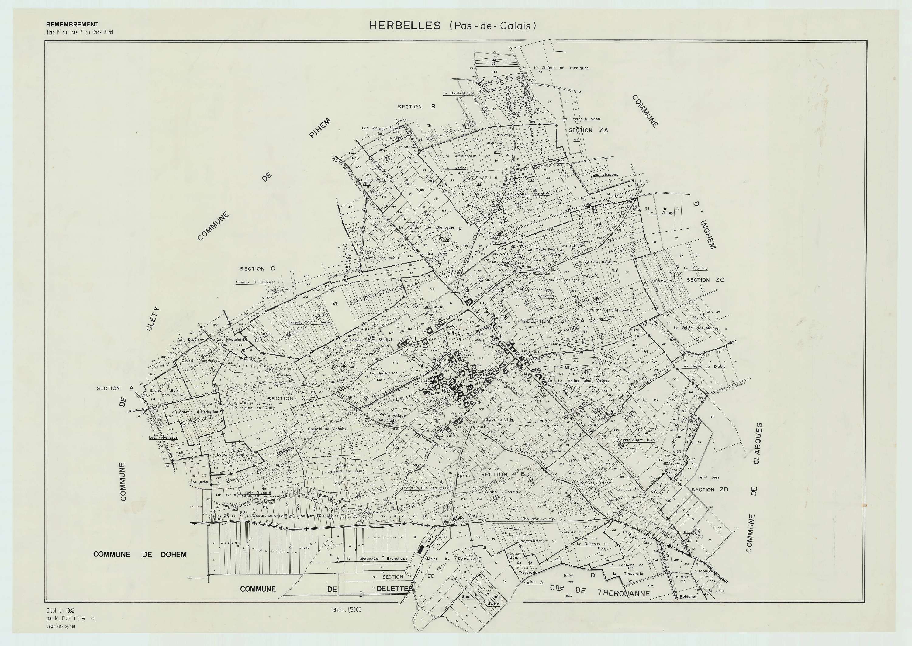 Herbelles - Plan cadastral : tableau d'assemblage antérieur au remembrement.