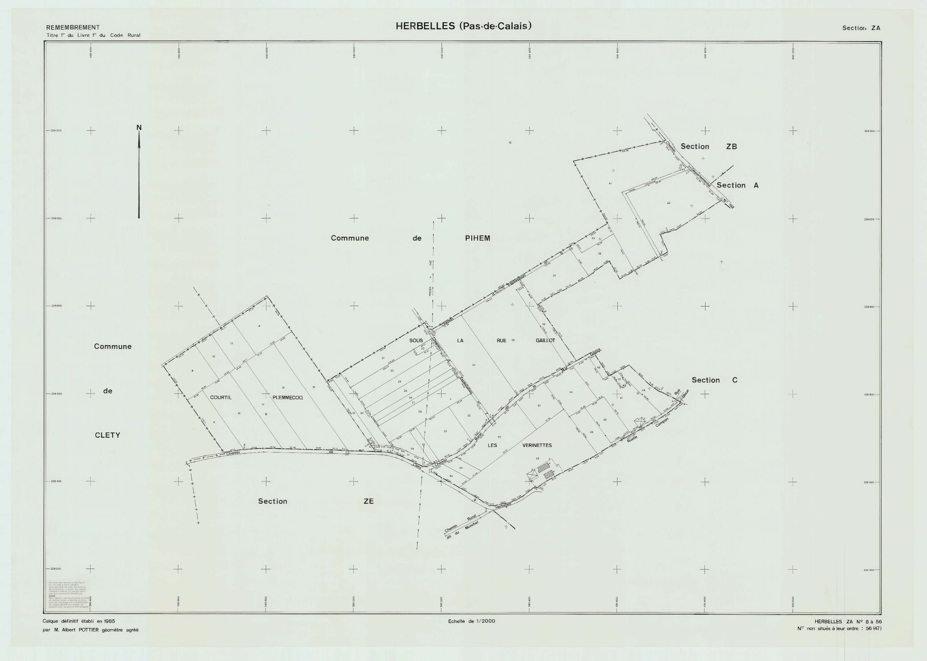 Herbelles - Plan de remembrement : section ZA.
