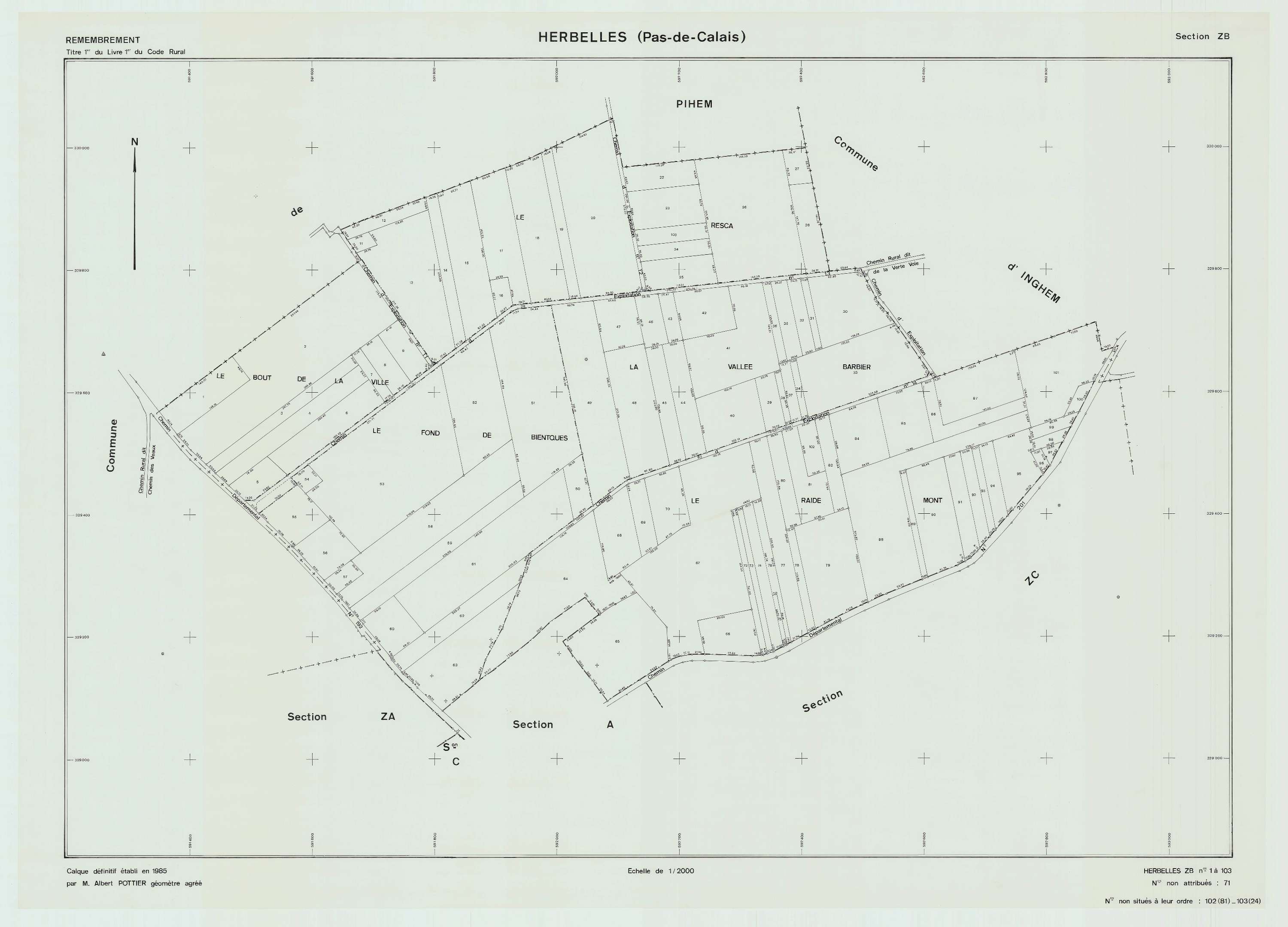 Herbelles - Plan de remembrement : section ZB.