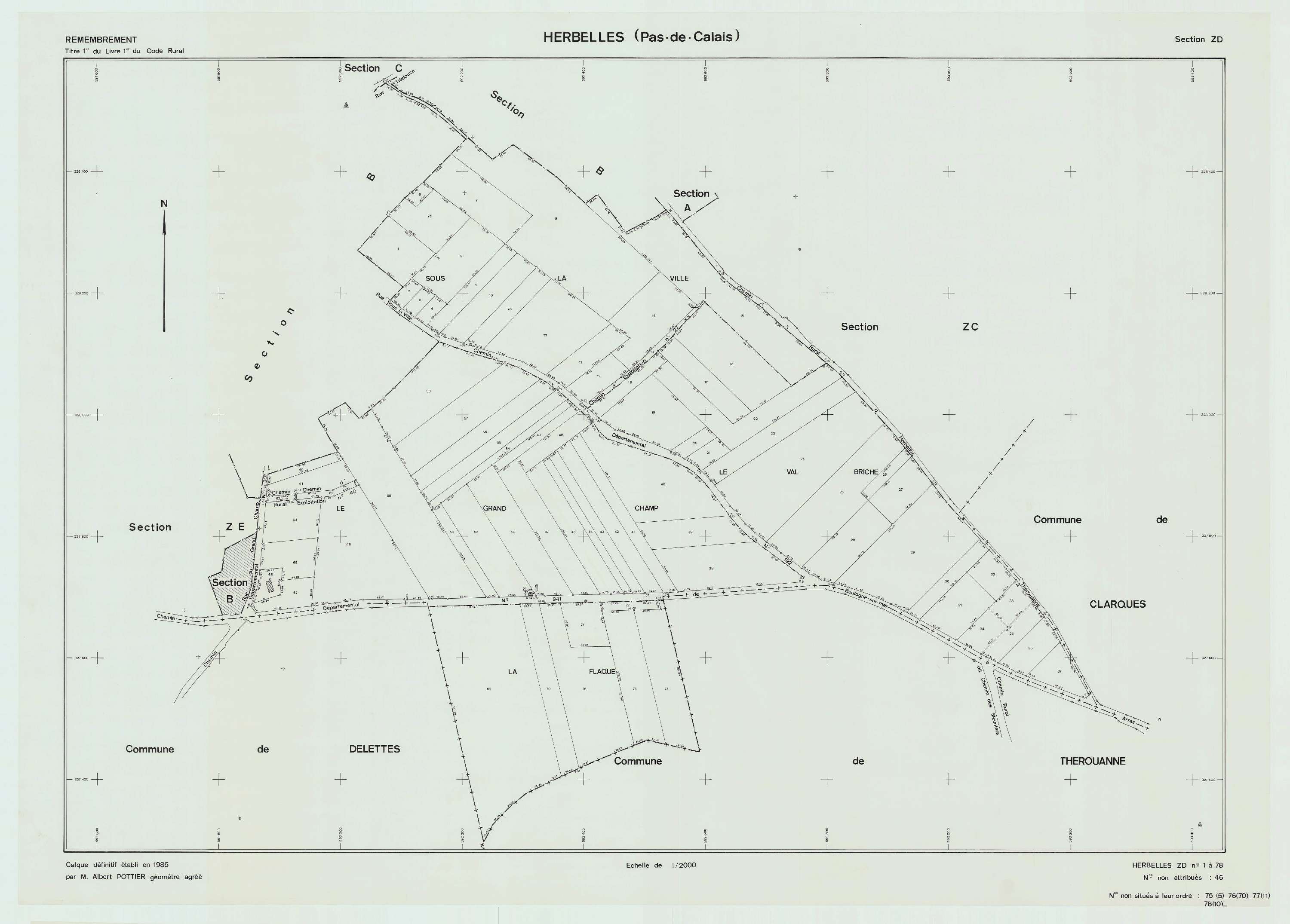 Herbelles - Plan de remembrement : section ZD.