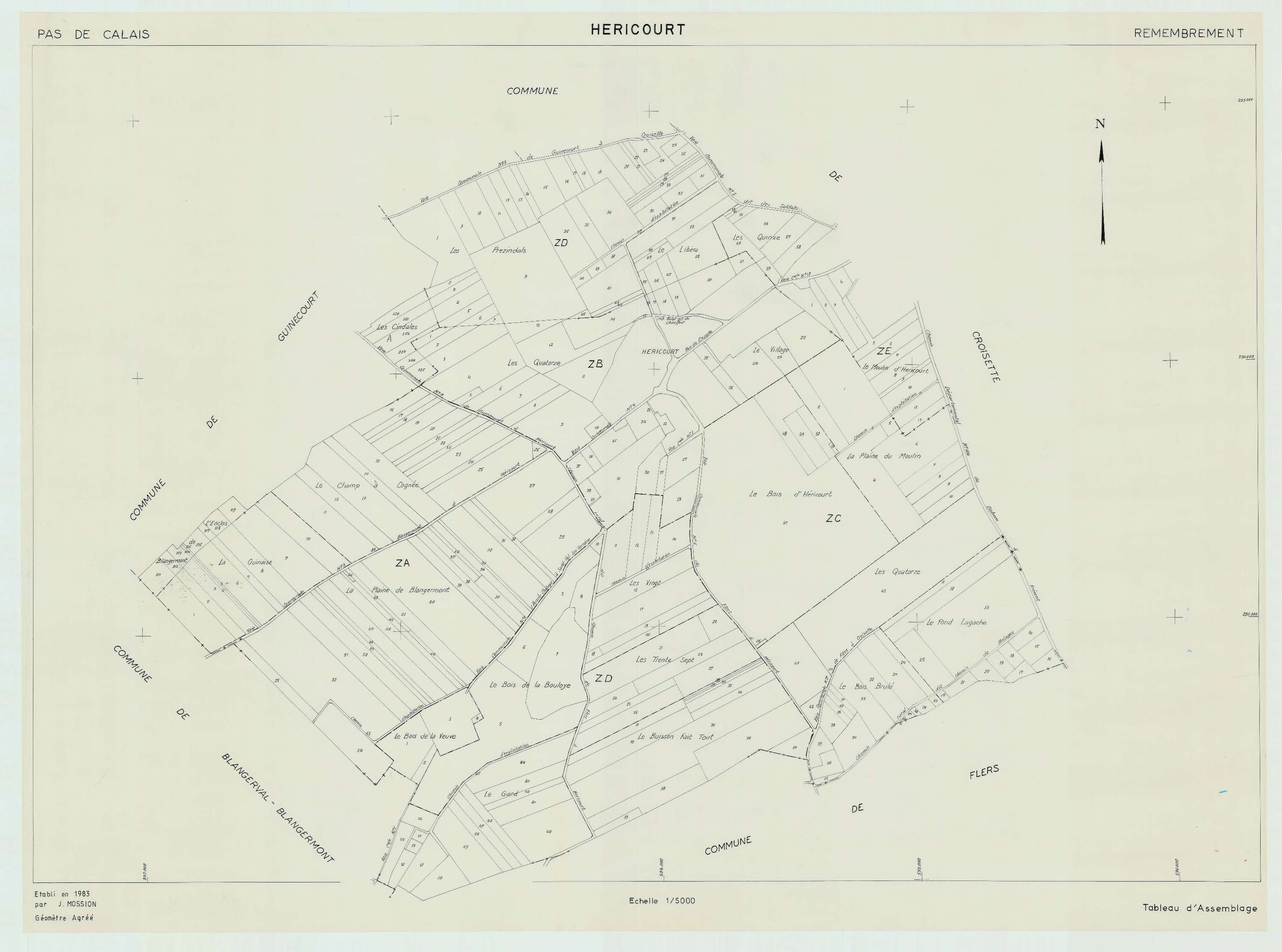 Héricourt - Plan cadastral : tableau d'assemblage postérieur au remembrement.
