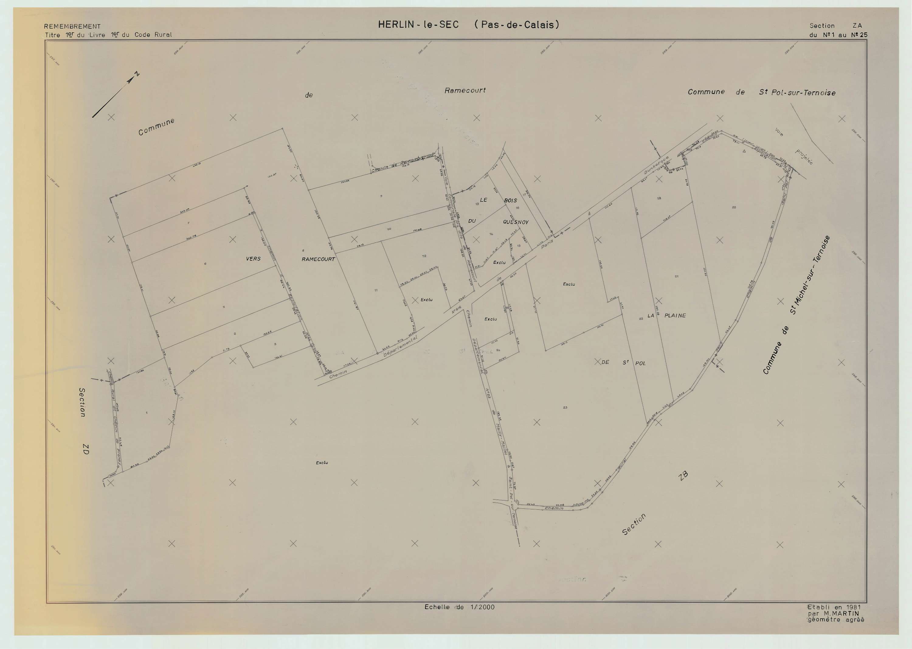 Herlin-le-Sec - Plan de remembrement : section ZA.