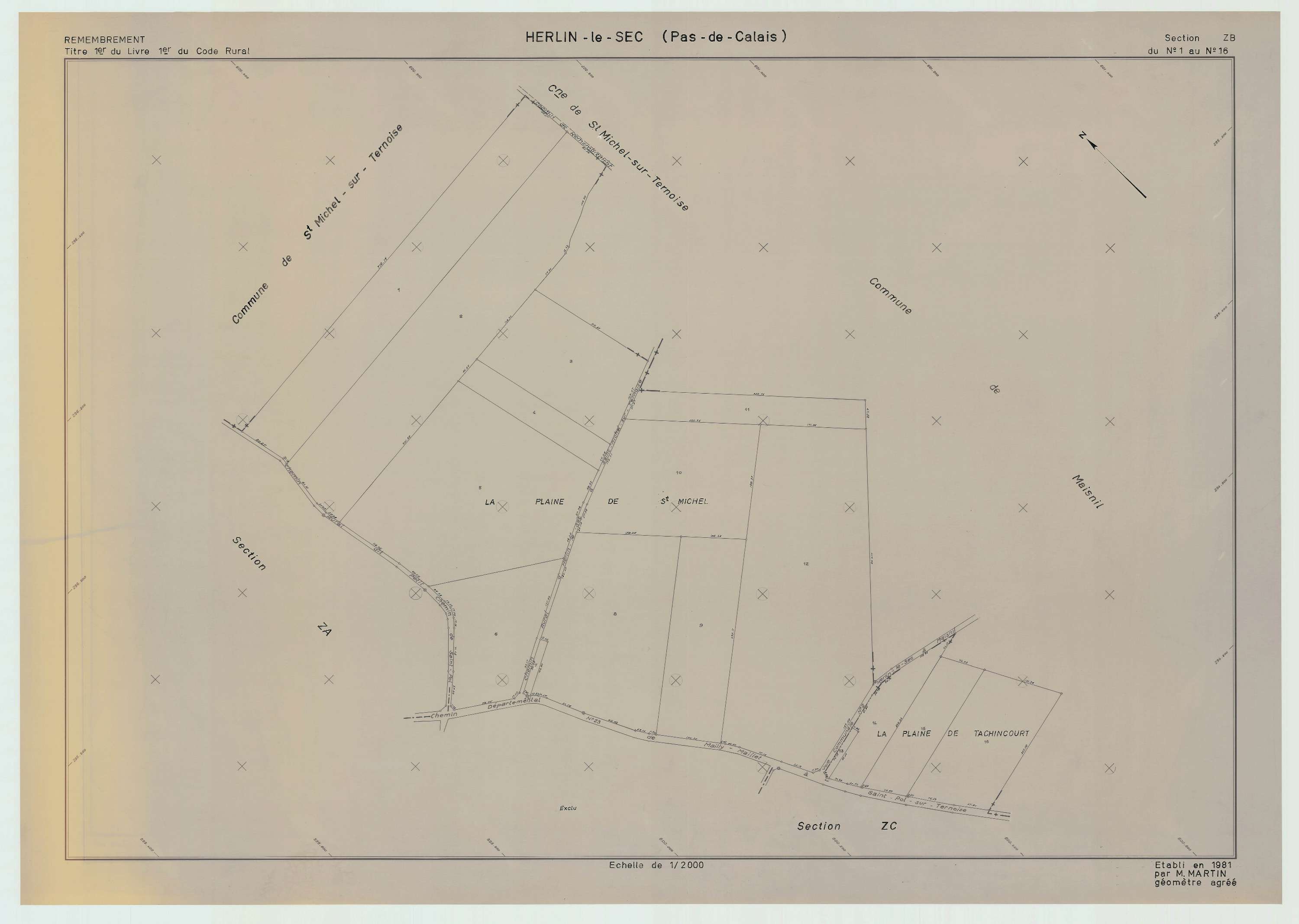 Herlin-le-Sec - Plan de remembrement : section ZB.