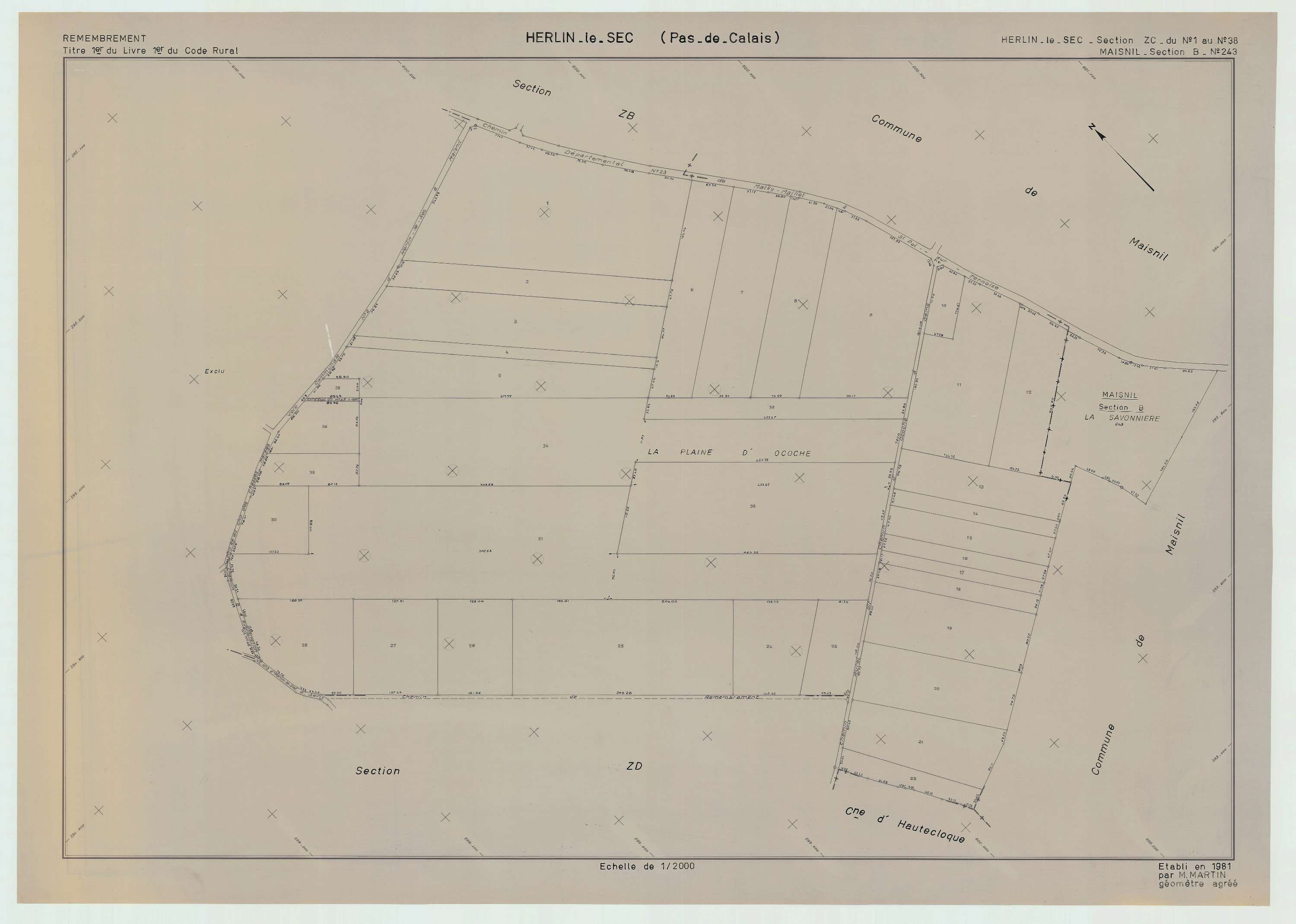 Herlin-le-Sec - Plan de remembrement : section ZC.