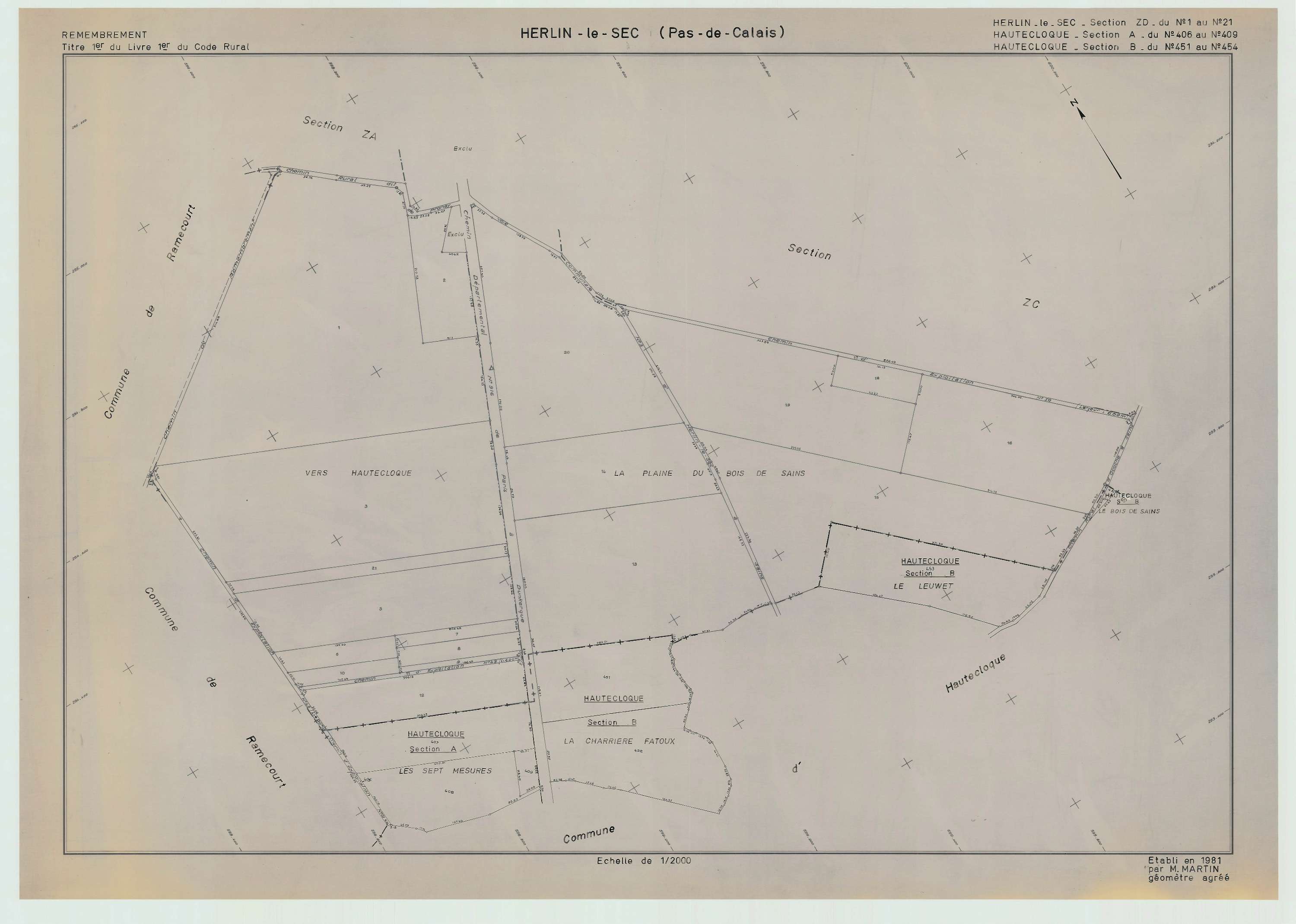 Herlin-le-Sec - Plan de remembrement : section ZD.