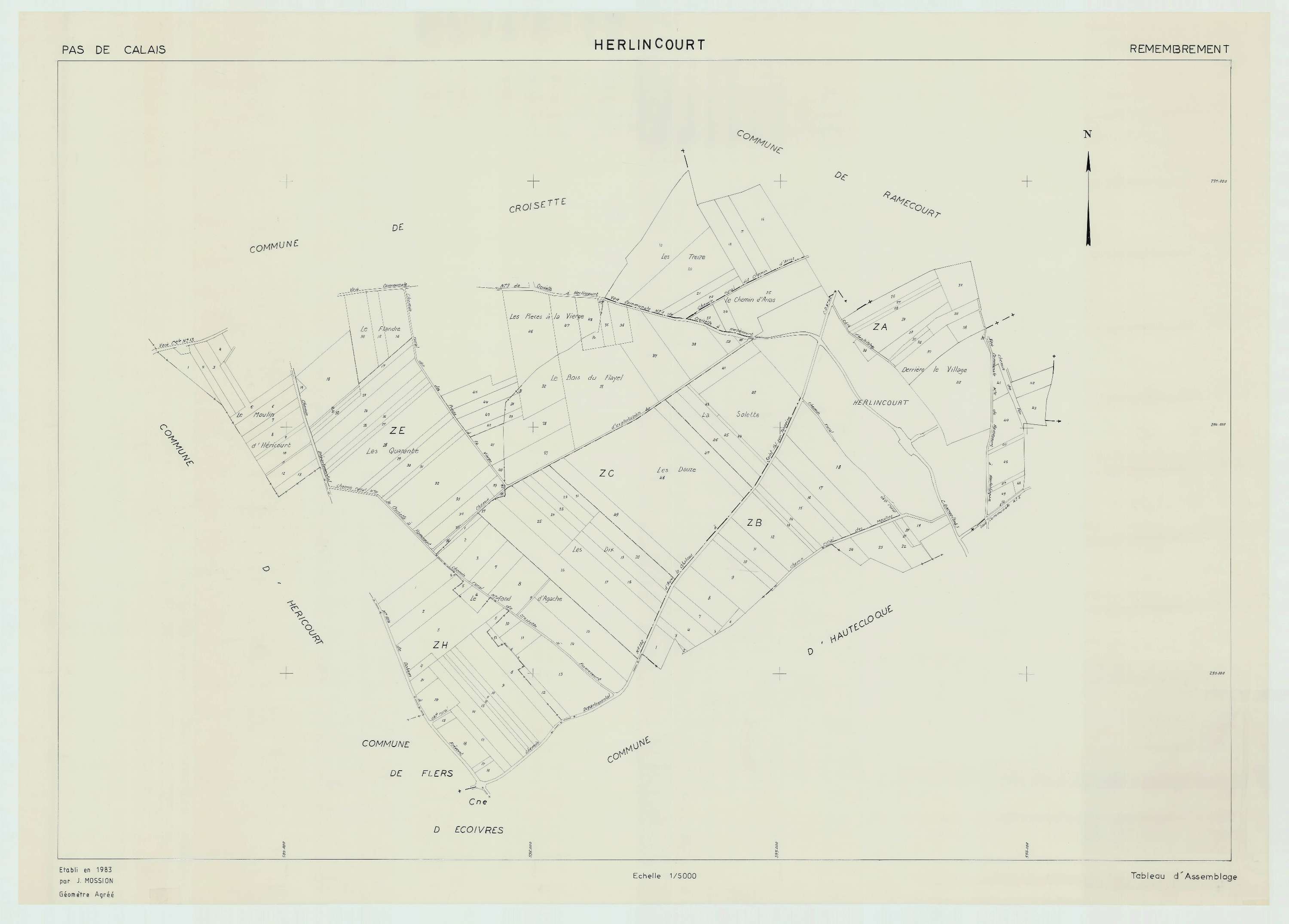 Hermaville - Plan cadastral : tableau d'assemblage postérieur au remembrement.
