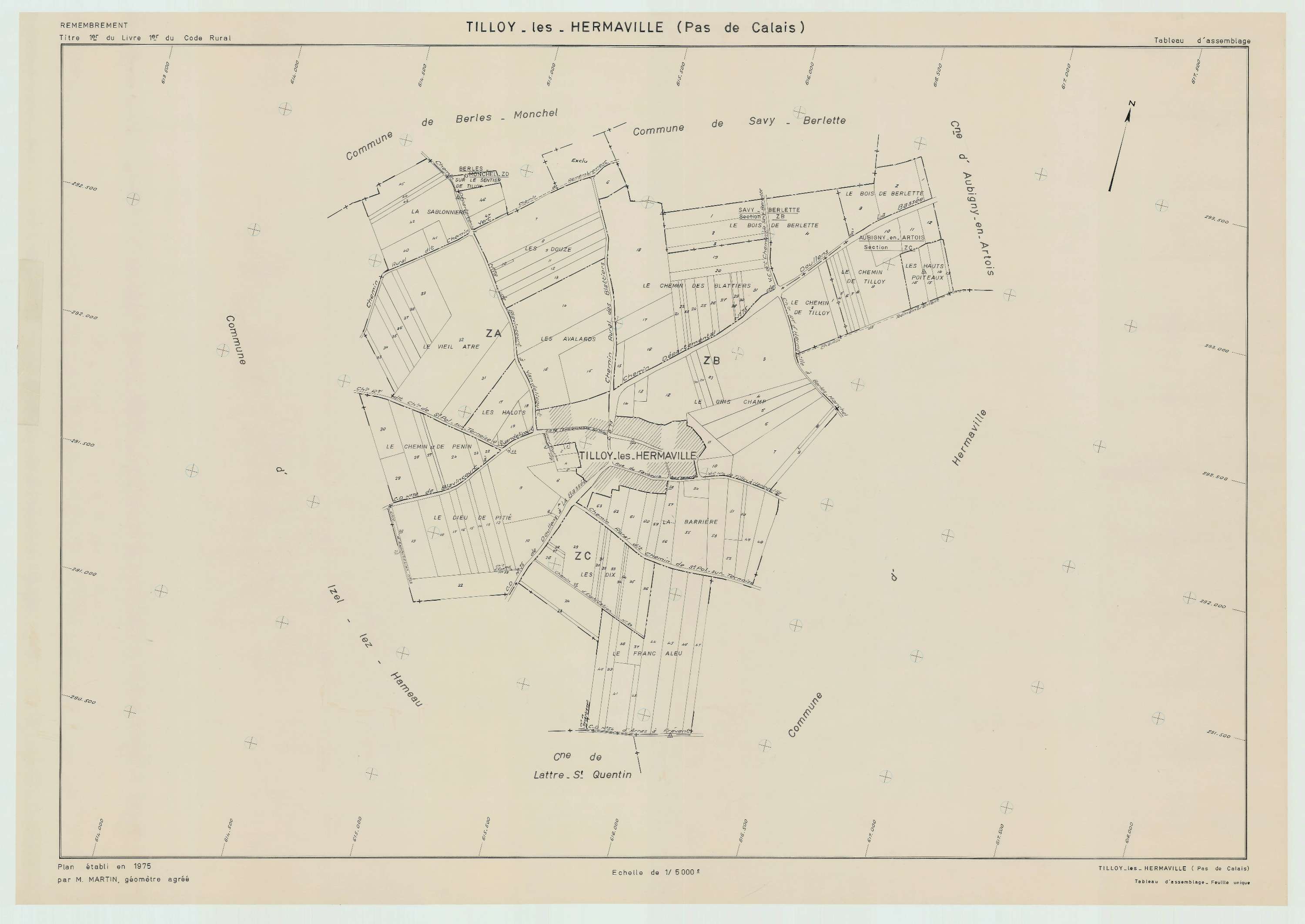Hermaville - Plan cadastral : tableau d'assemblage postérieur au remembrement.