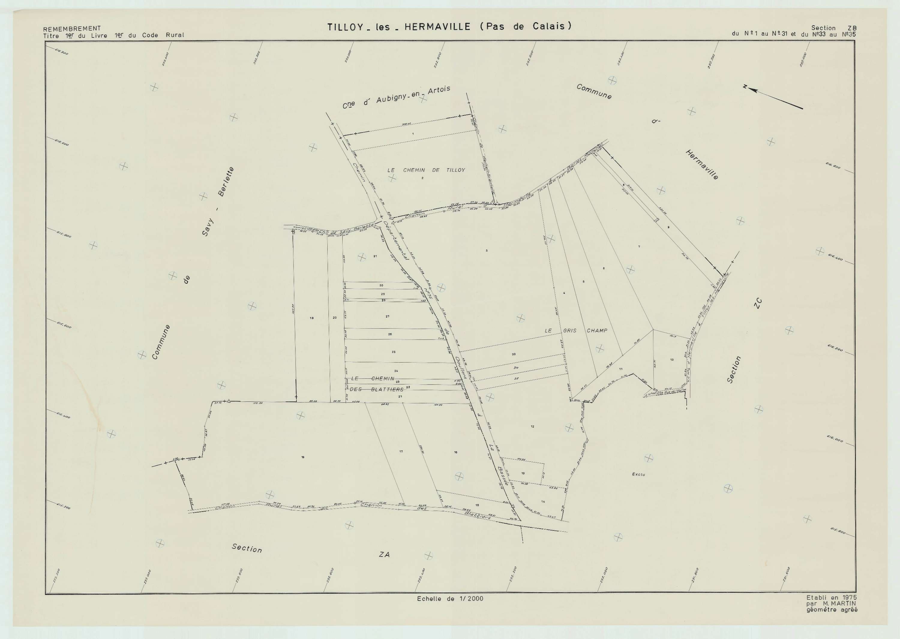 Hermaville - Plan de remembrement : section ZB.