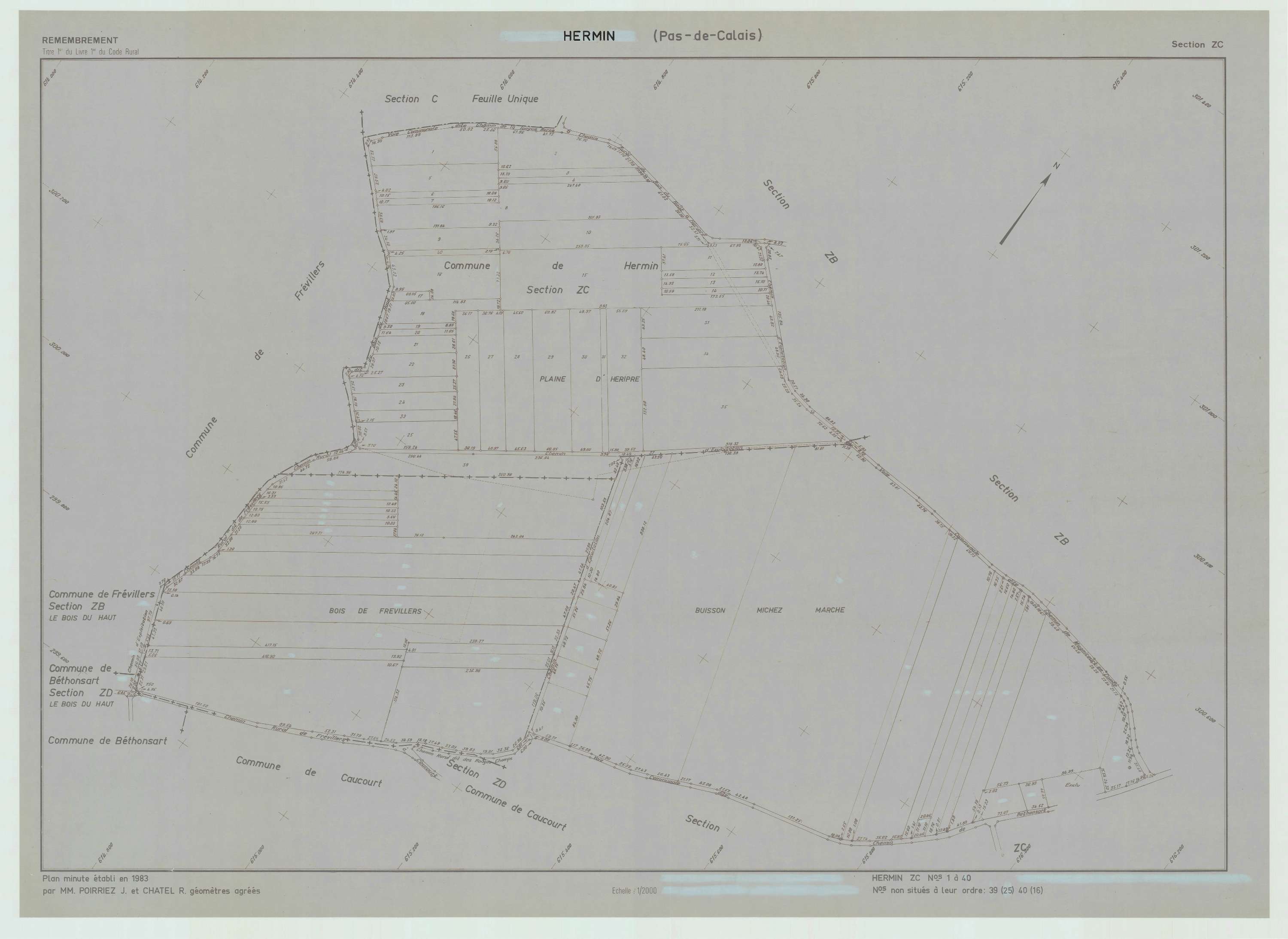 Hermin - Plan de remembrement : section ZC.