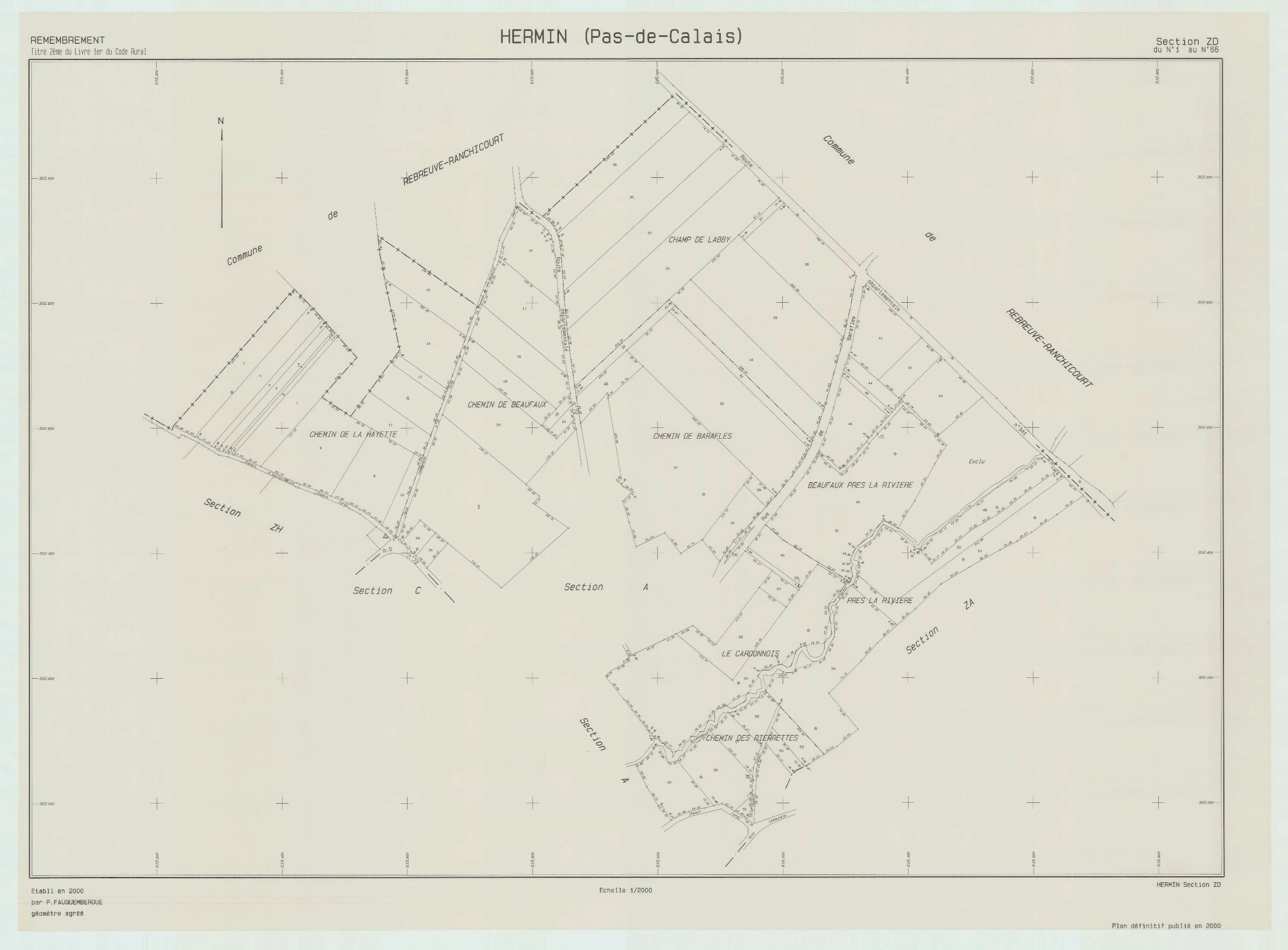 Hermin - Plan de remembrement : section ZD.