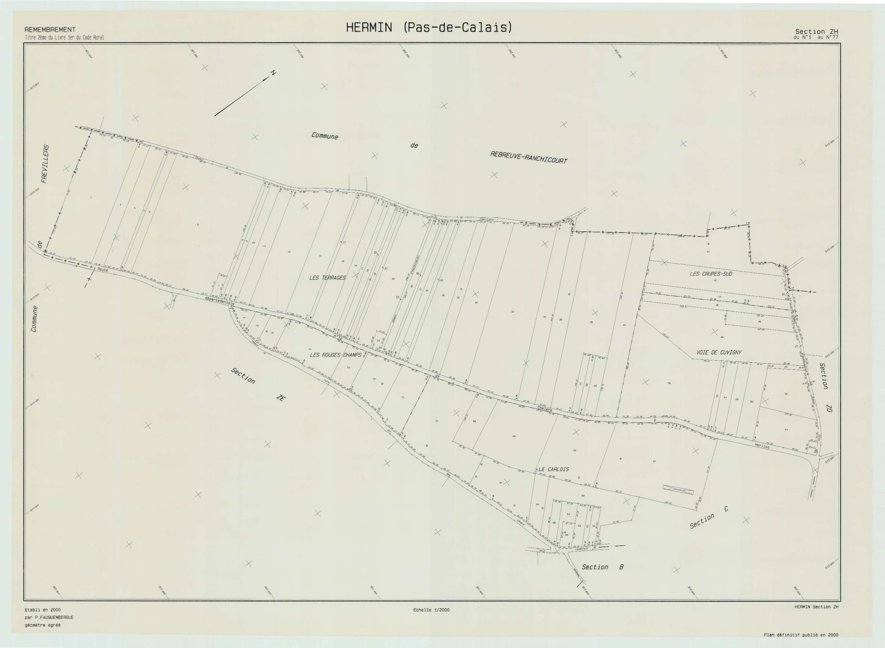 Hermin - Plan de remembrement : section ZH.