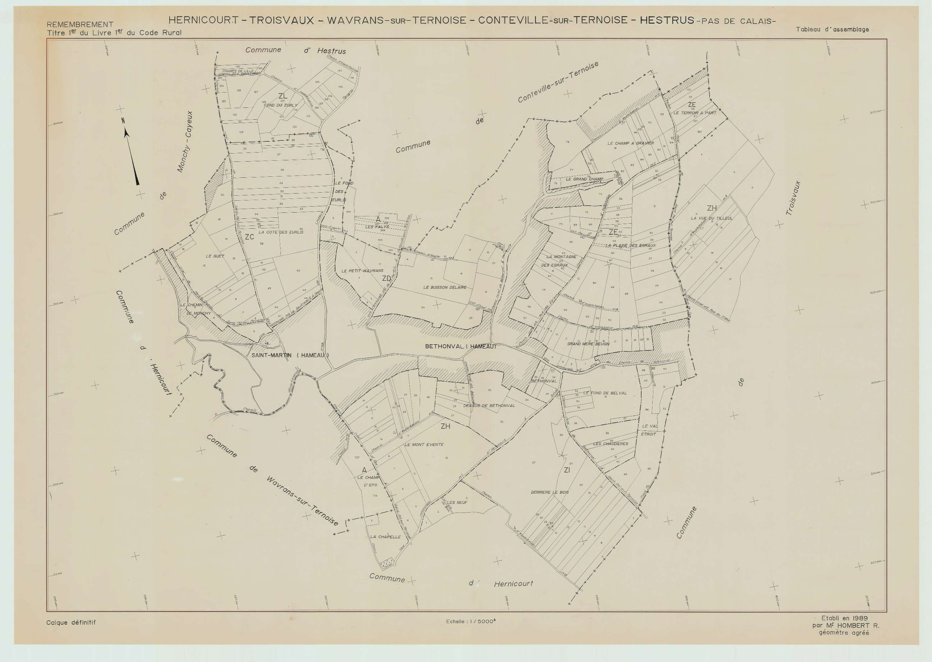 Hernicourt - Plan cadastral : tableau d'assemblage postérieur au remembrement.