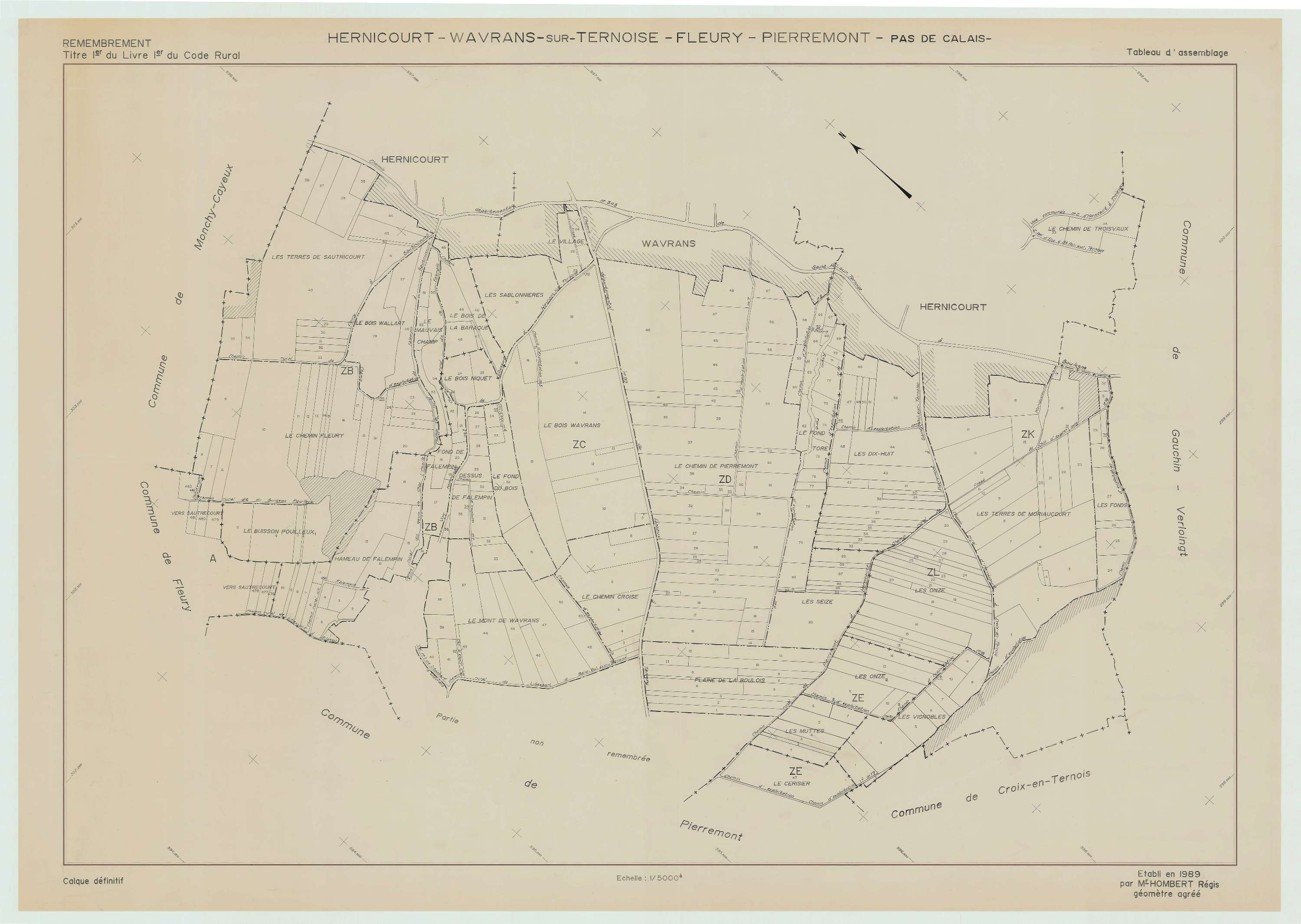 Hernicourt - Plan cadastral : tableau d'assemblage postérieur au remembrement.