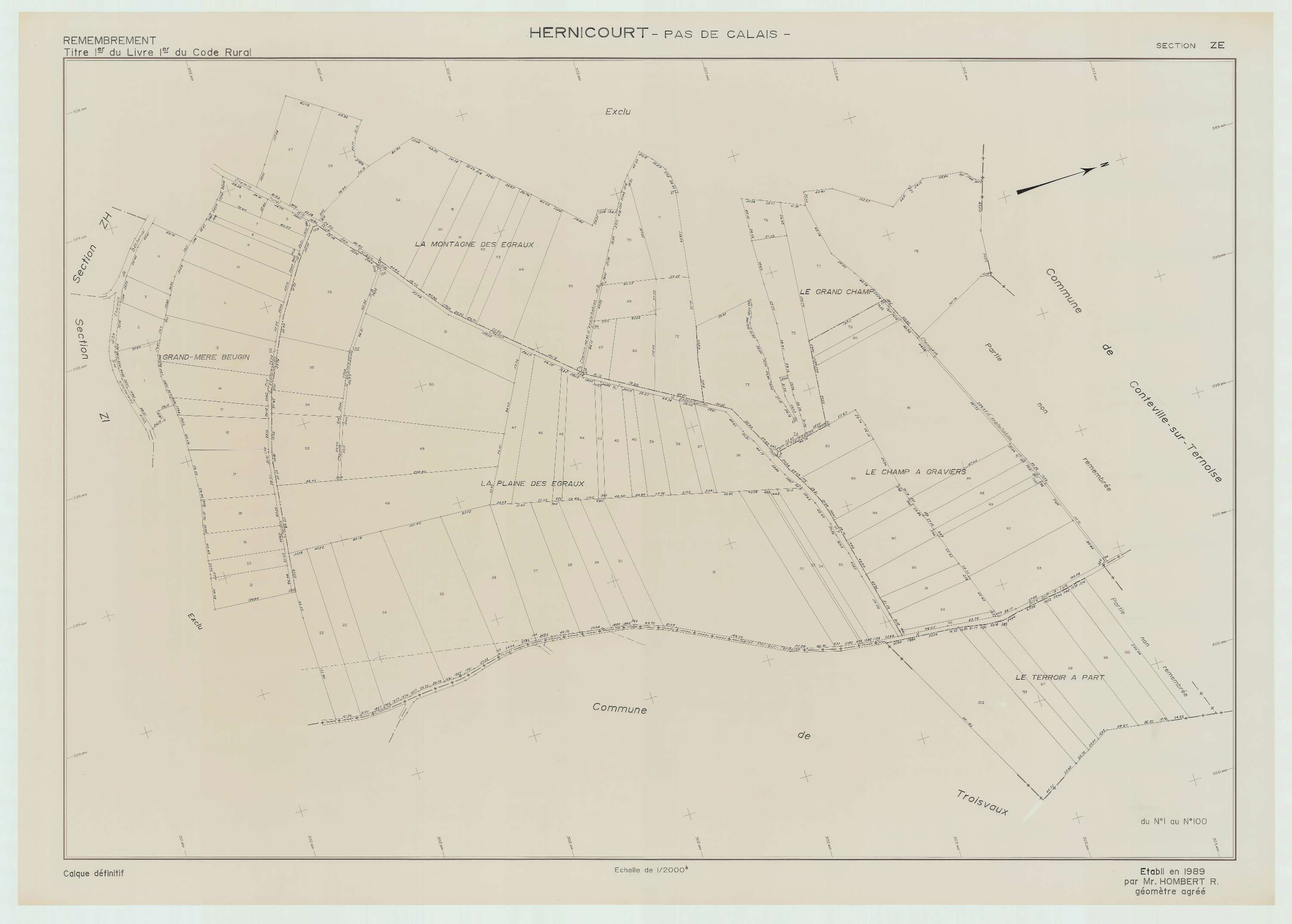 Hernicourt - Plan de remembrement : section ZE.