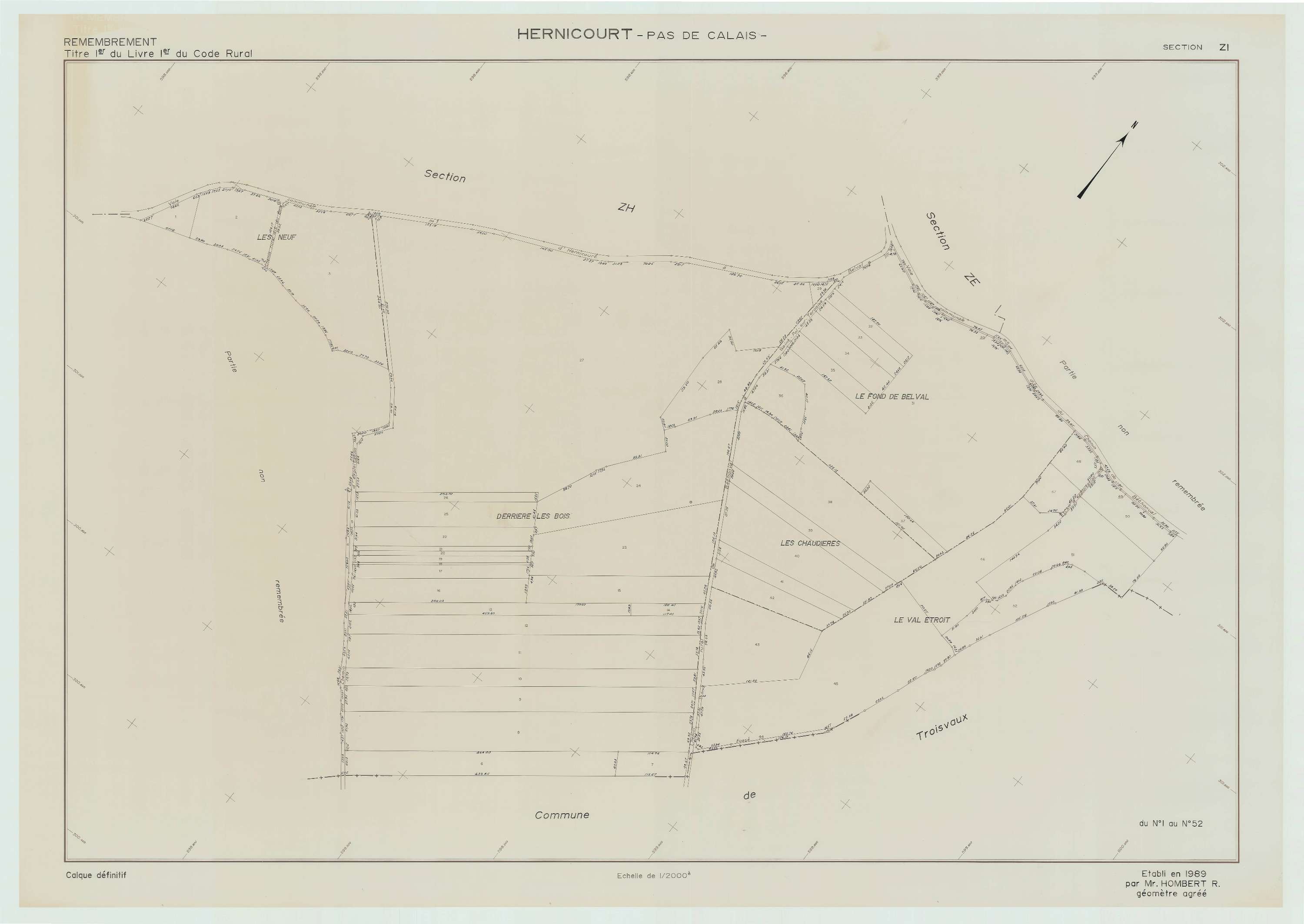 Hernicourt - Plan de remembrement : section ZI.