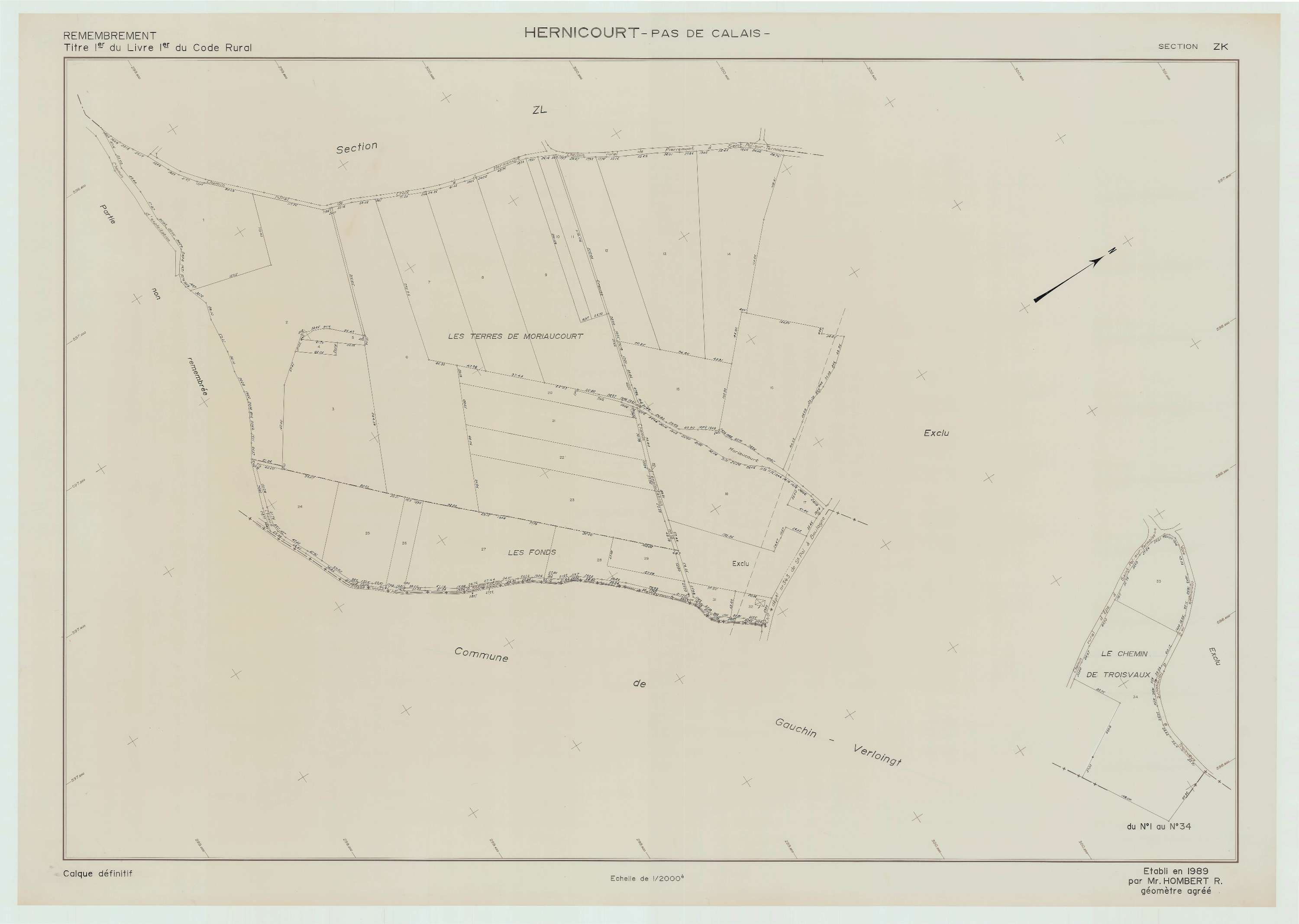 Hernicourt - Plan de remembrement : section ZK.