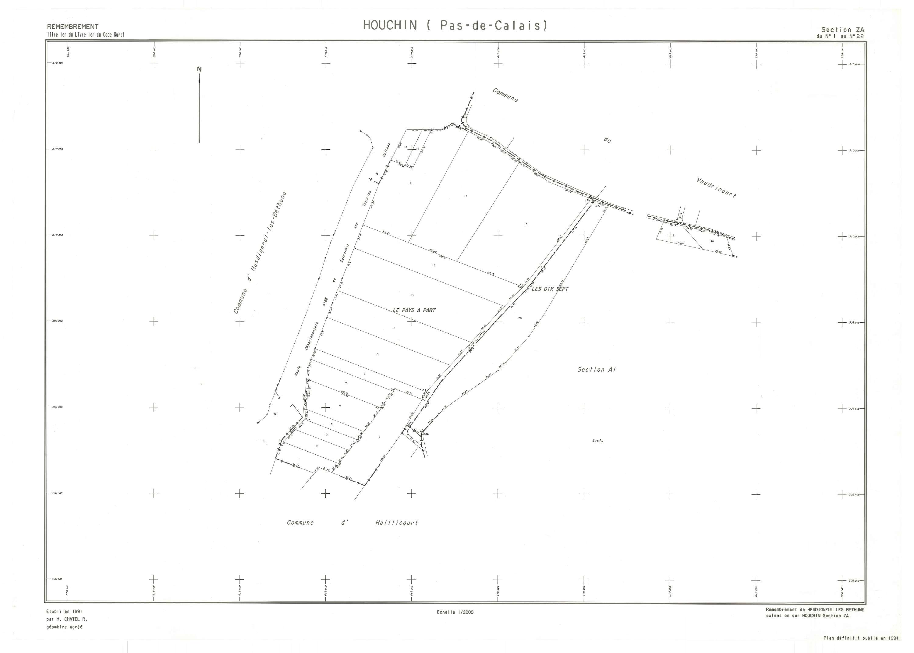 Hesdigneul-lès-Béthune - Plan de remembrement : section ZA.
