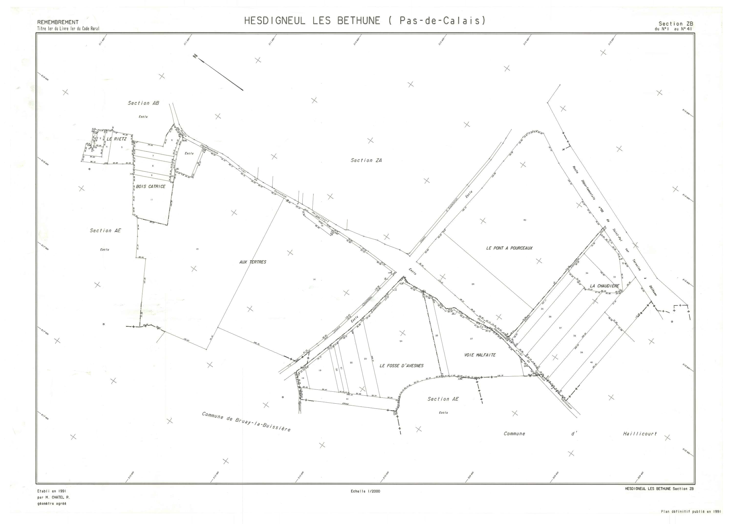 Hesdigneul-lès-Béthune - Plan de remembrement : section ZB.