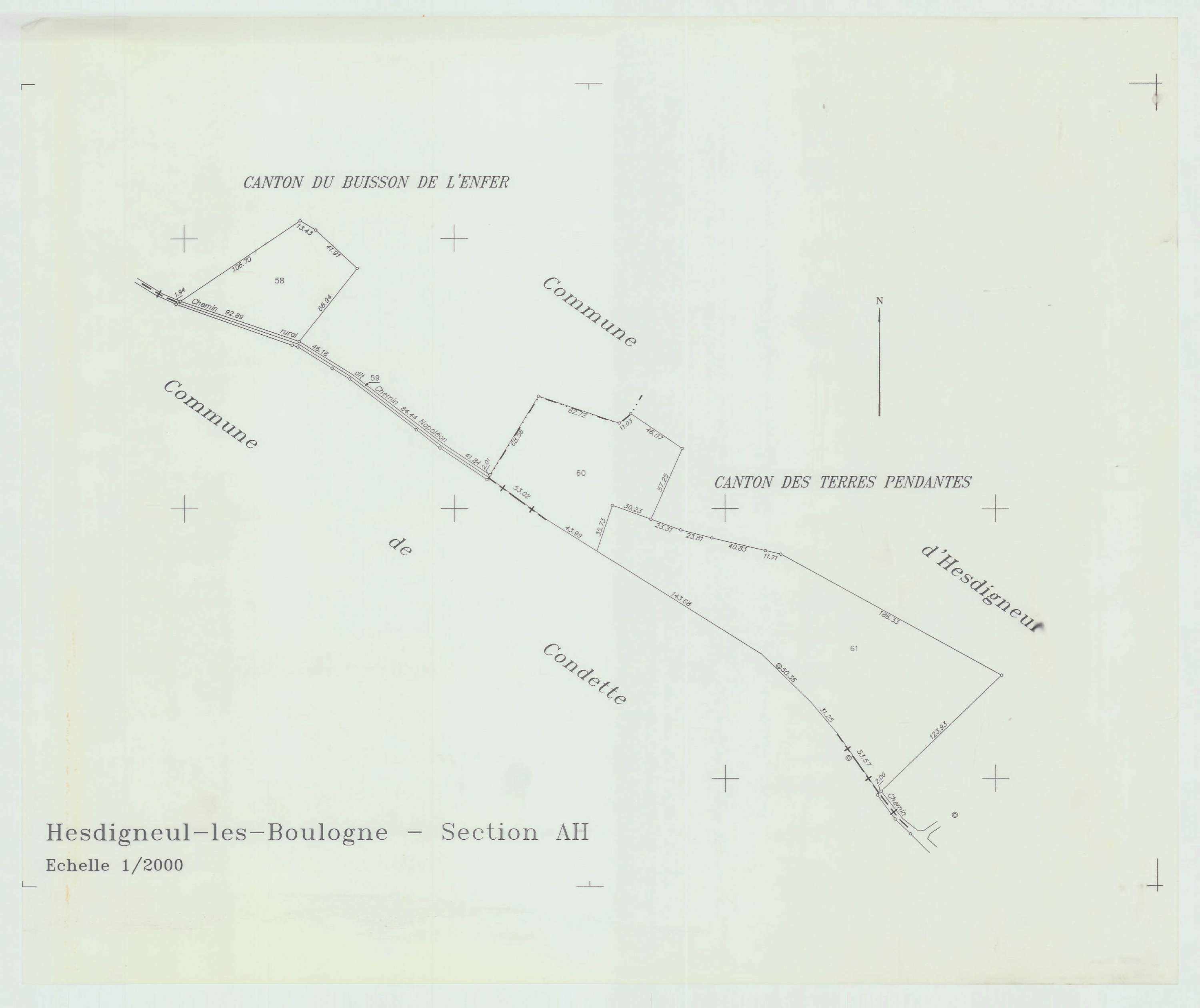 Hesdigneul-lès-Boulogne - Plan de remembrement : section AH.