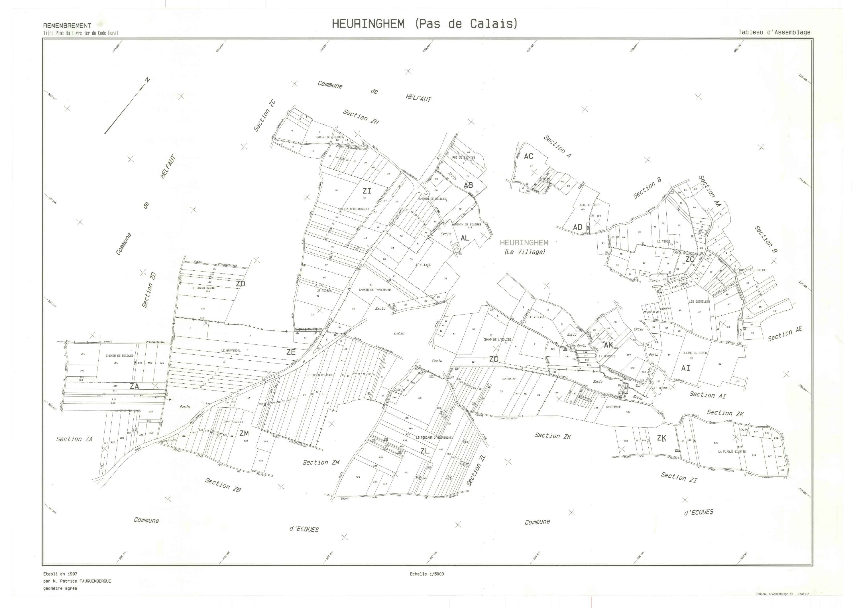 Heuringhem - Plan cadastral : tableau d'assemblage postérieur au remembrement.