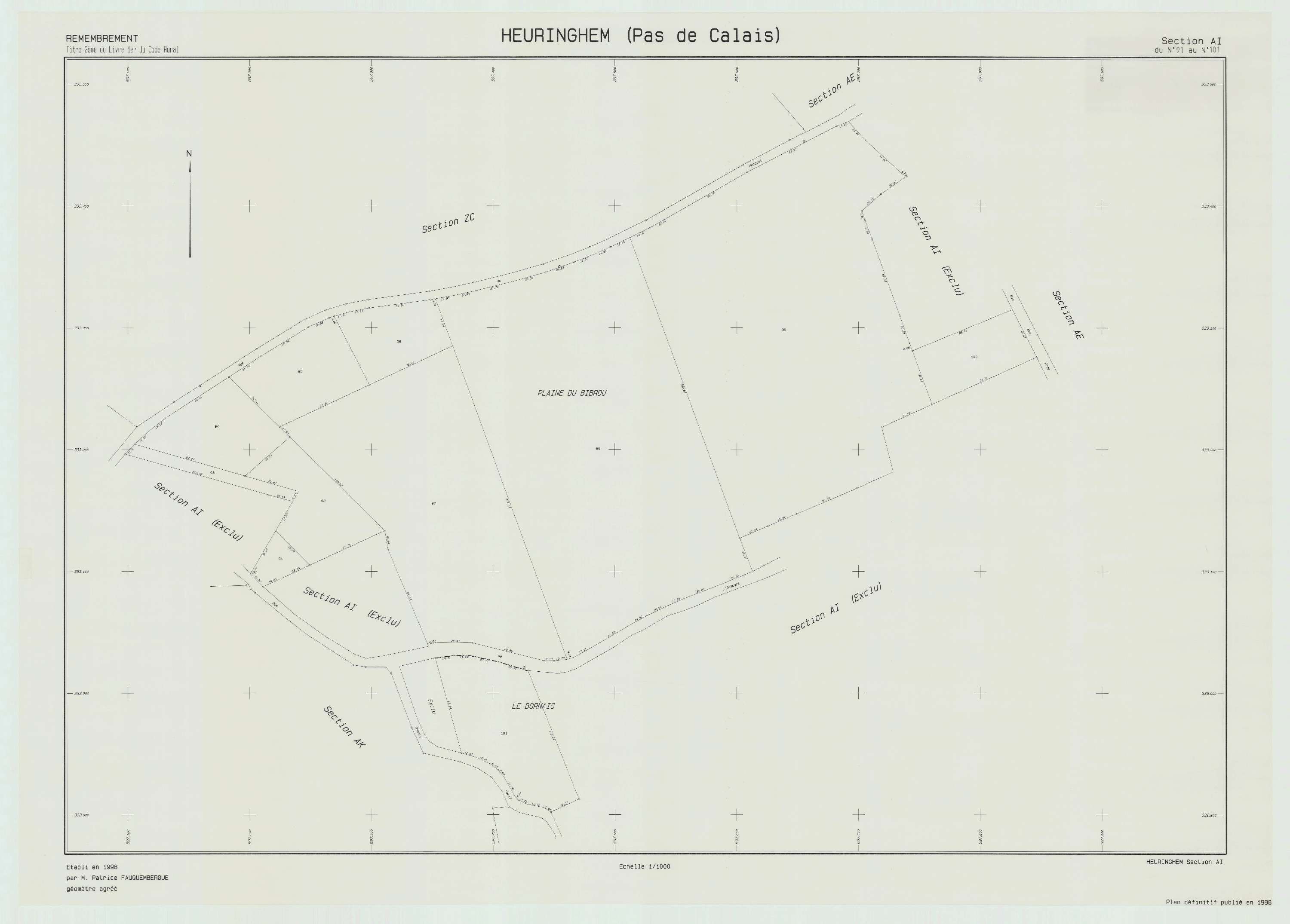 Heuringhem - Plan de remembrement : section AI.