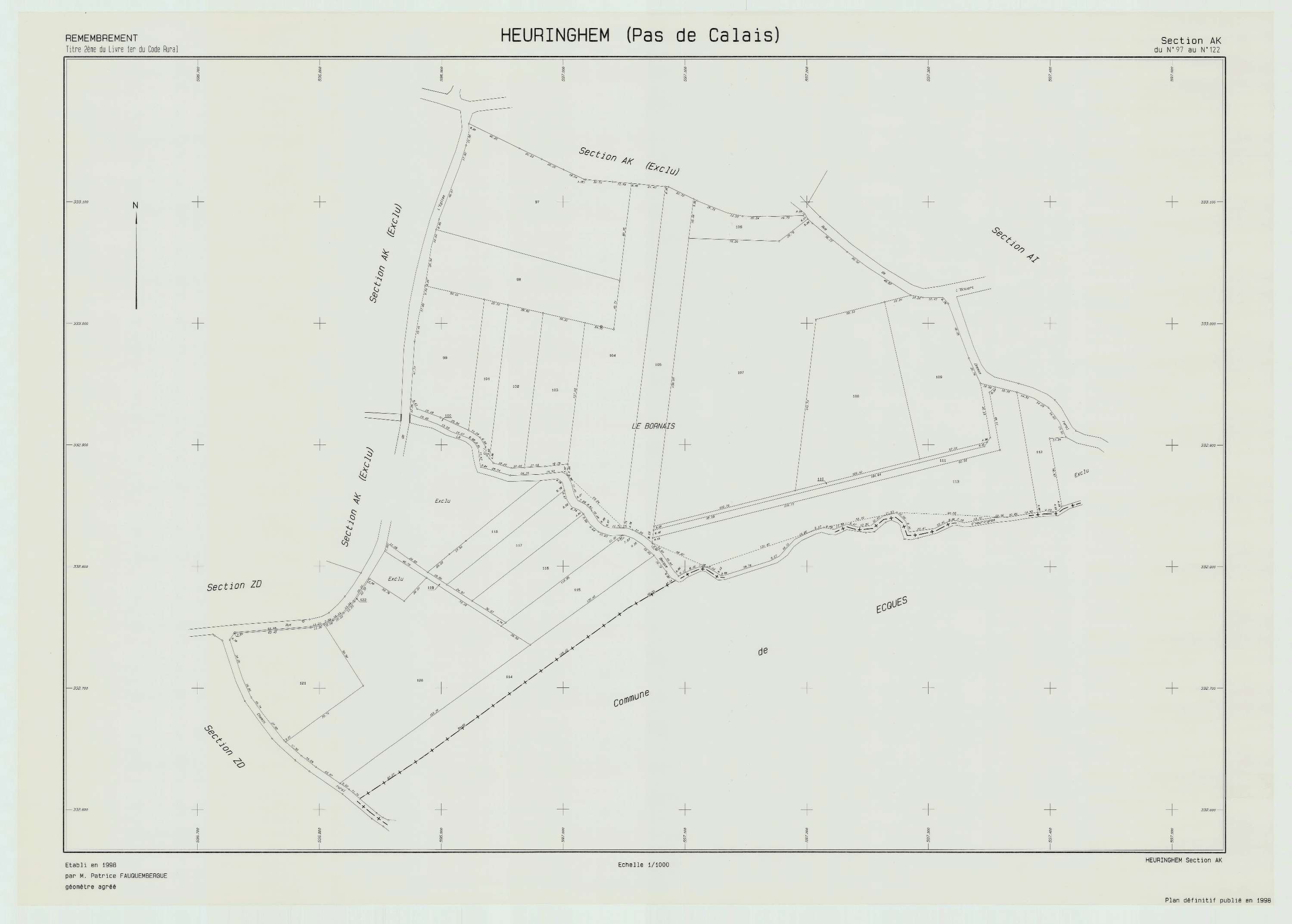 Heuringhem - Plan de remembrement : section AK.