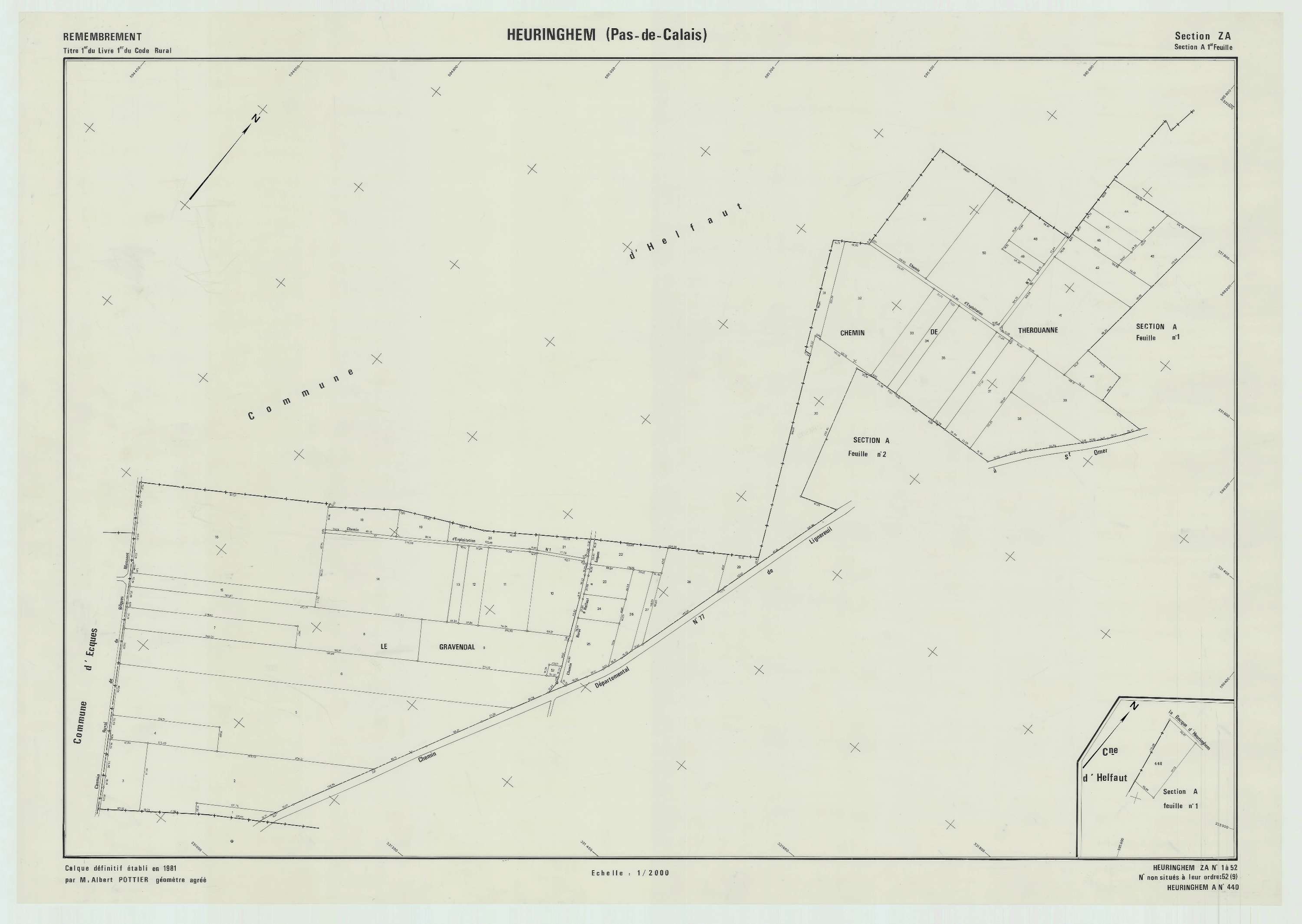 Heuringhem - Plan de remembrement : section ZA.