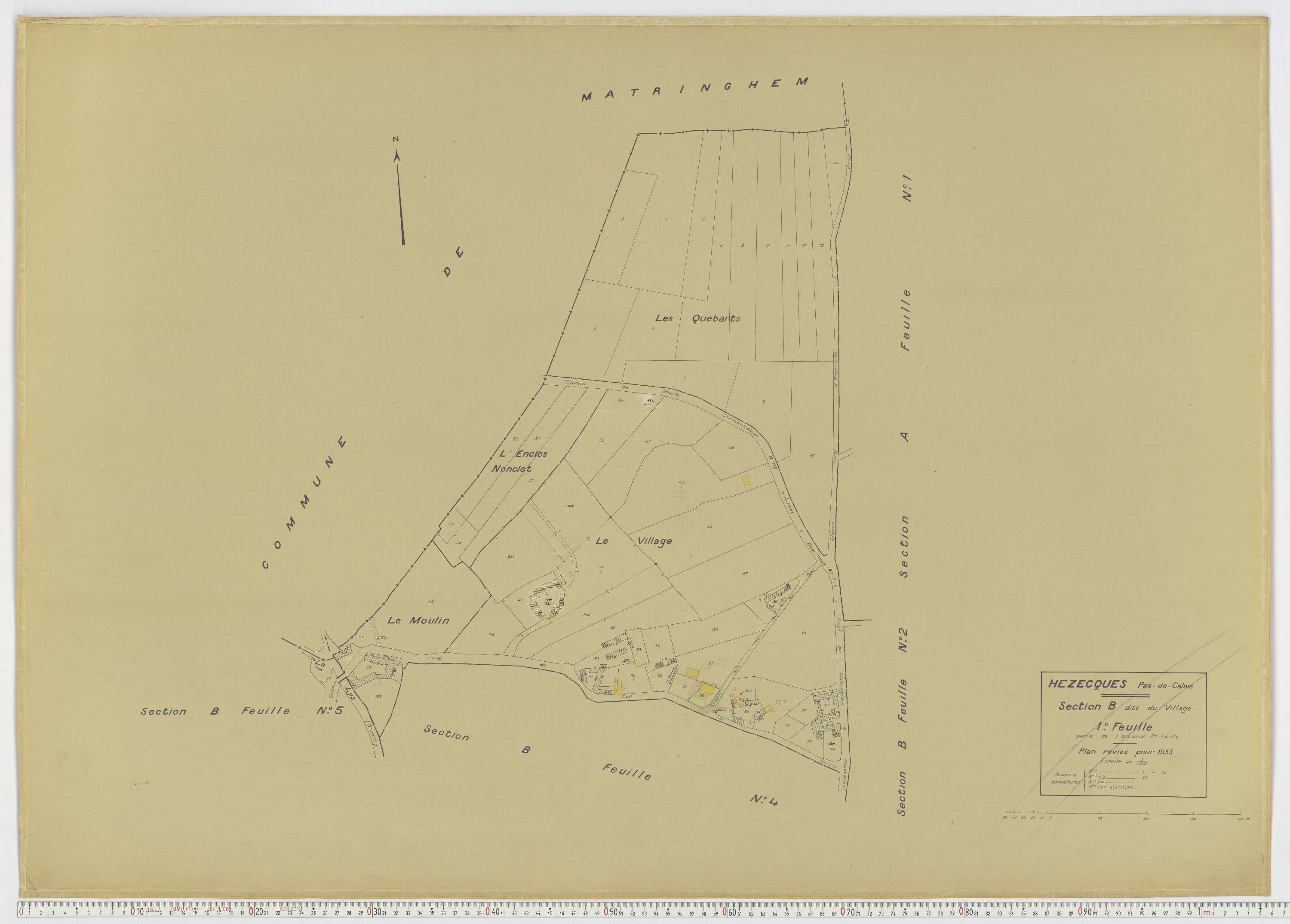 Hézecques - Section B, feuille 1.
